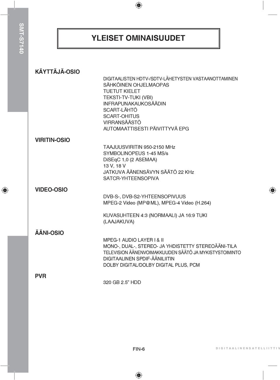 SATCR-YHTEENSOPIVA DVB-S-, DVB-S2-YHTEENSOPIVUUS MPEG-2 Video (MP@ML), MPEG-4 Video (H.