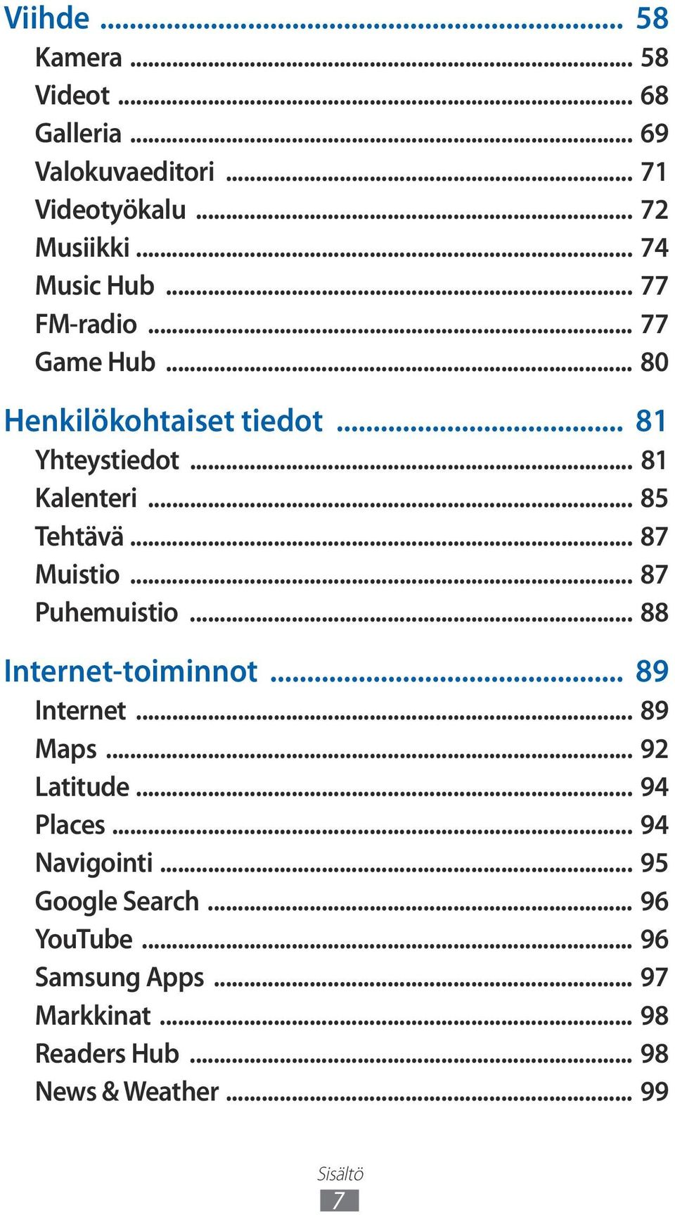 .. 87 Muistio... 87 Puhemuistio... 88 Internet-toiminnot... 89 Internet... 89 Maps... 92 Latitude... 94 Places.