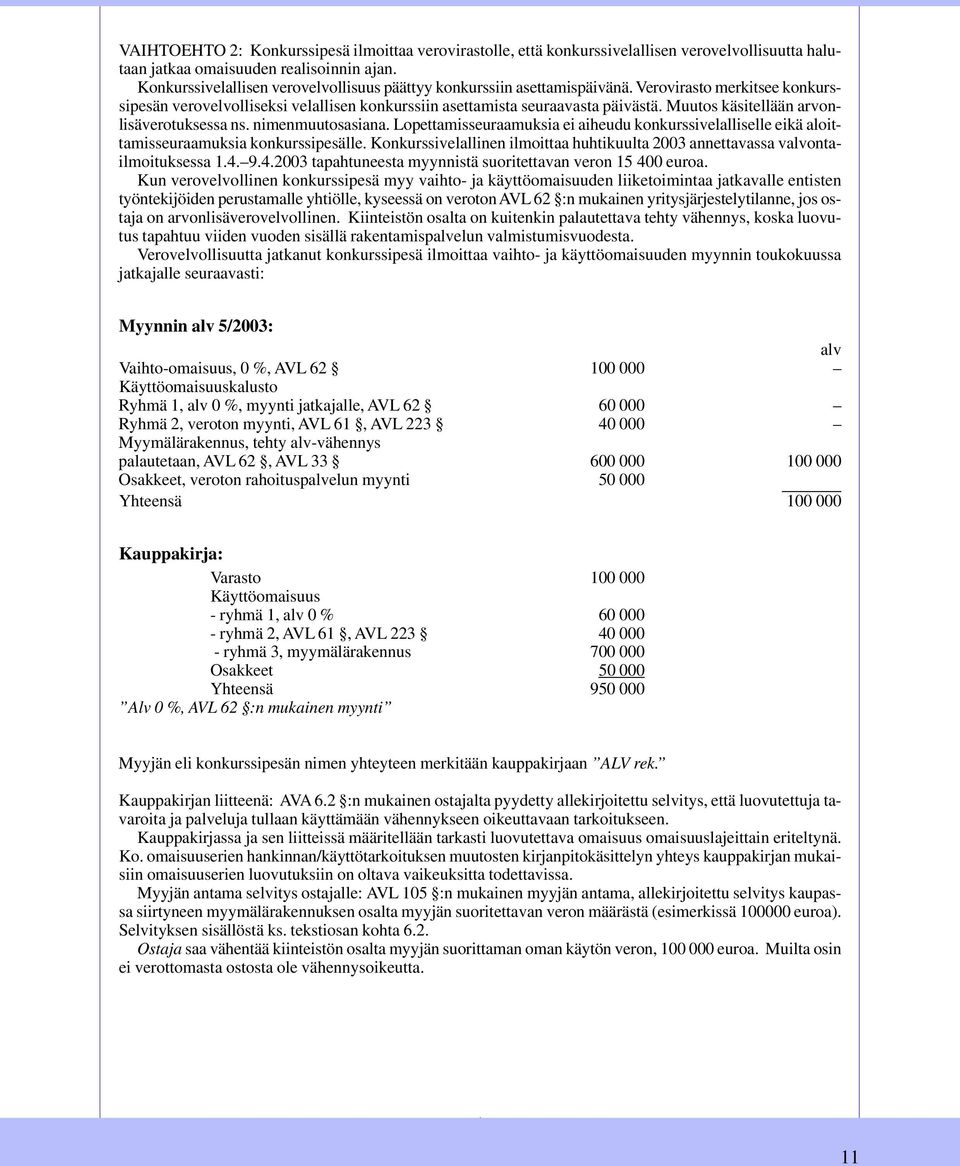 Muutos käsitellään arvonlisäverotuksessa ns. nimenmuutosasiana. Lopettamisseuraamuksia ei aiheudu konkurssivelalliselle eikä aloittamisseuraamuksia konkurssipesälle.