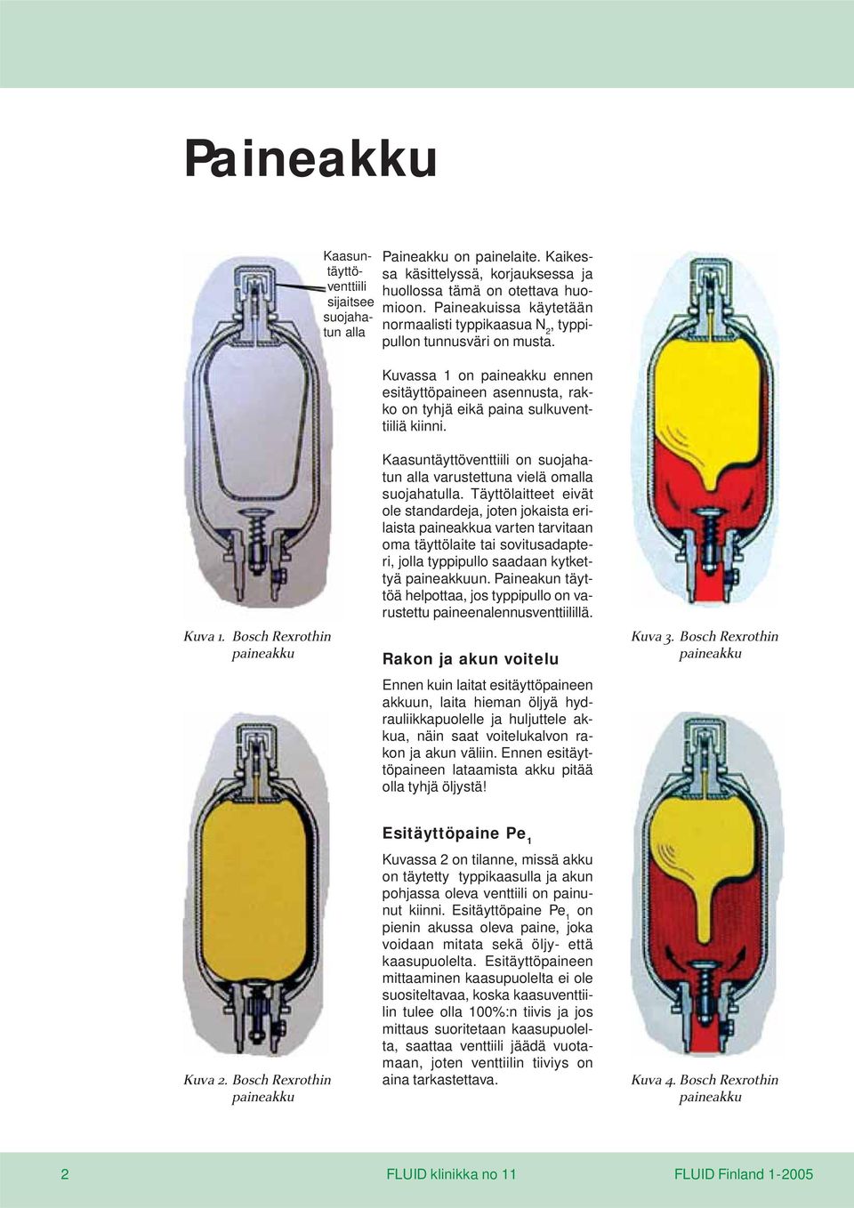 Bosch Rexrothin paineakku Kaasuntäyttöventtiili on suojahatun alla varustettuna vielä omalla suojahatulla.