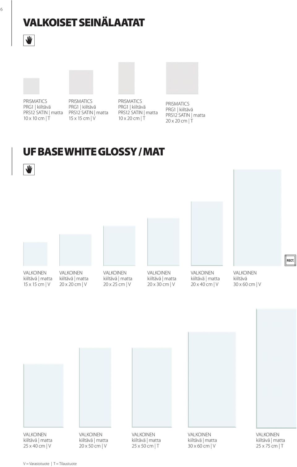 20 x 20 cm V VALKOINEN kiiltävä matta 20 x 25 cm V VALKOINEN kiiltävä matta 20 x 30 cm V VALKOINEN kiiltävä matta 20 x 40 cm V VALKOINEN kiiltävä 30 x 60 cm V VALKOINEN