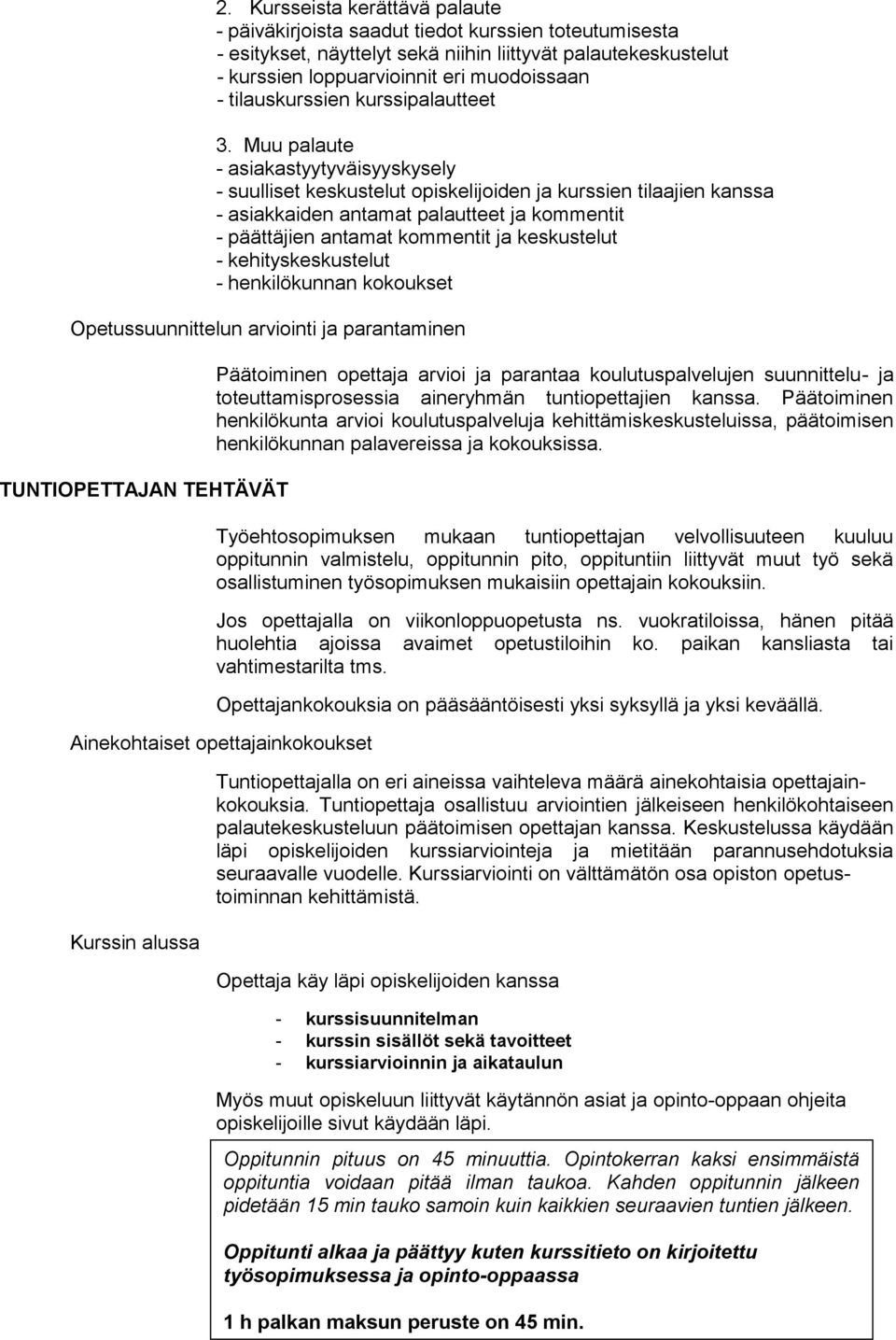 Muu palaute - asiakastyytyväisyyskysely - suulliset keskustelut opiskelijoiden ja kurssien tilaajien kanssa - asiakkaiden antamat palautteet ja kommentit - päättäjien antamat kommentit ja keskustelut