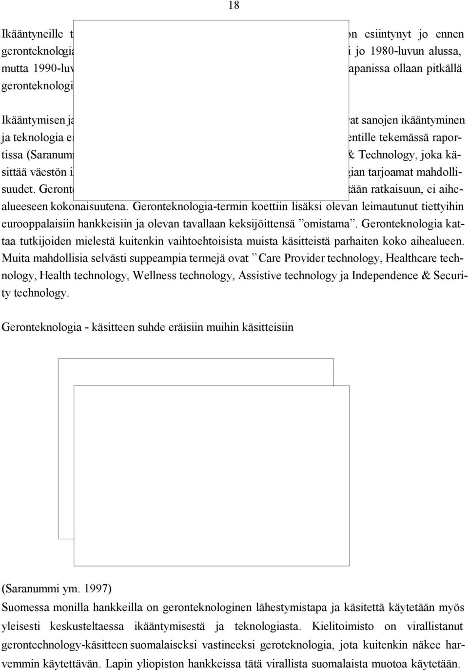 Ikääntymisen ja teknologian tutkimuksessa yleisesti käytettyjä termejä ovat sanojen ikääntyminen ja teknologia erilaiset yhdistelmät.