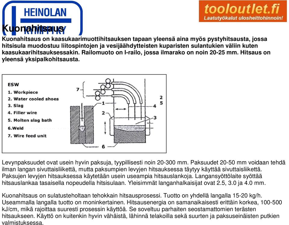 Paksuudet 20-50 mm voidaan tehdä ilman langan sivuttaisliikettä, mutta paksumpien levyjen hitsauksessa täytyy käyttää sivuttaisliikettä.