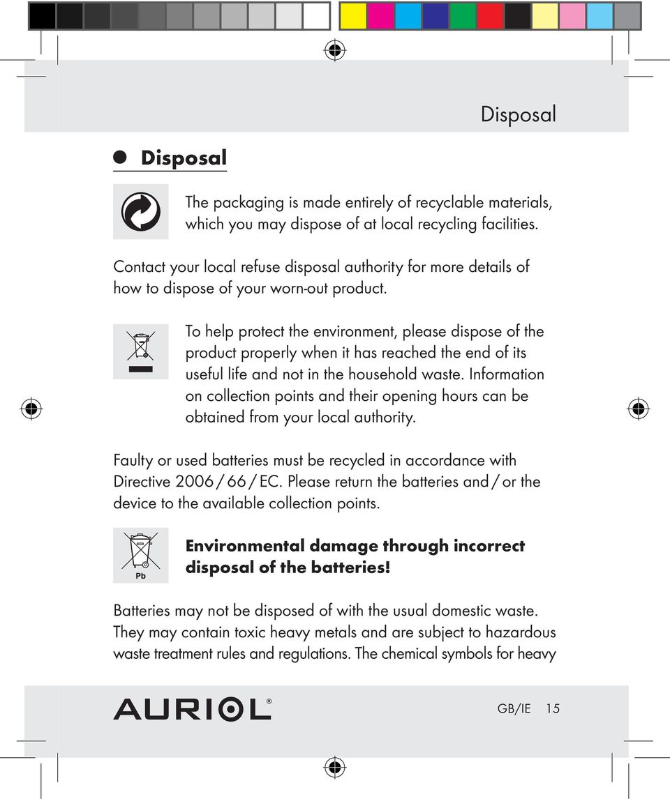 To help protect the environment, please dispose of the product properly when it has reached the end of its useful life and not in the household waste.