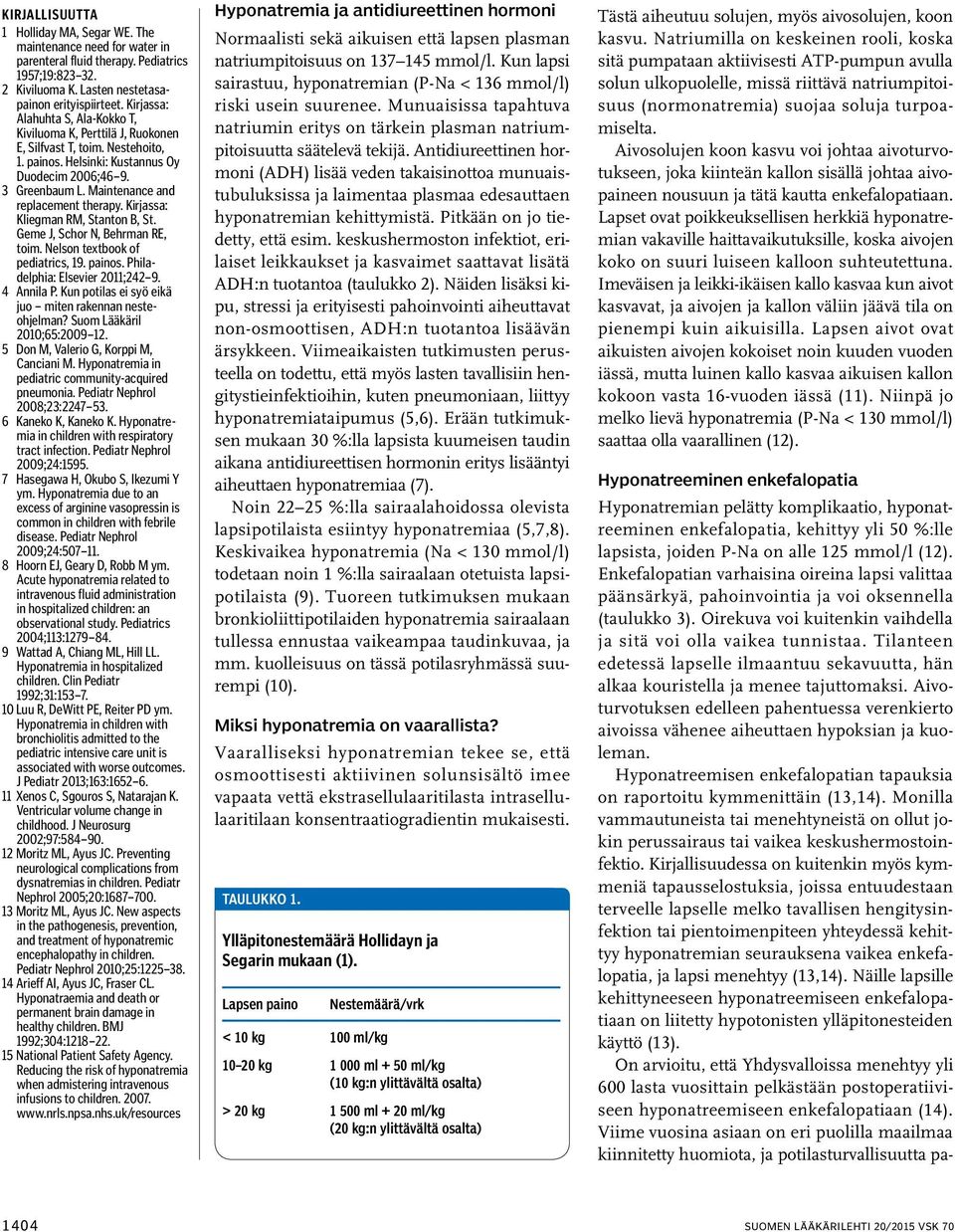 Maintenance and replacement therapy. Kirjassa: Kliegman RM, Stanton B, St. Geme J, Schor N, Behrman RE, toim. Nelson textbook of pediatrics, 19. painos. Philadelphia: Elsevier 2011;242 9. 4 Annila P.