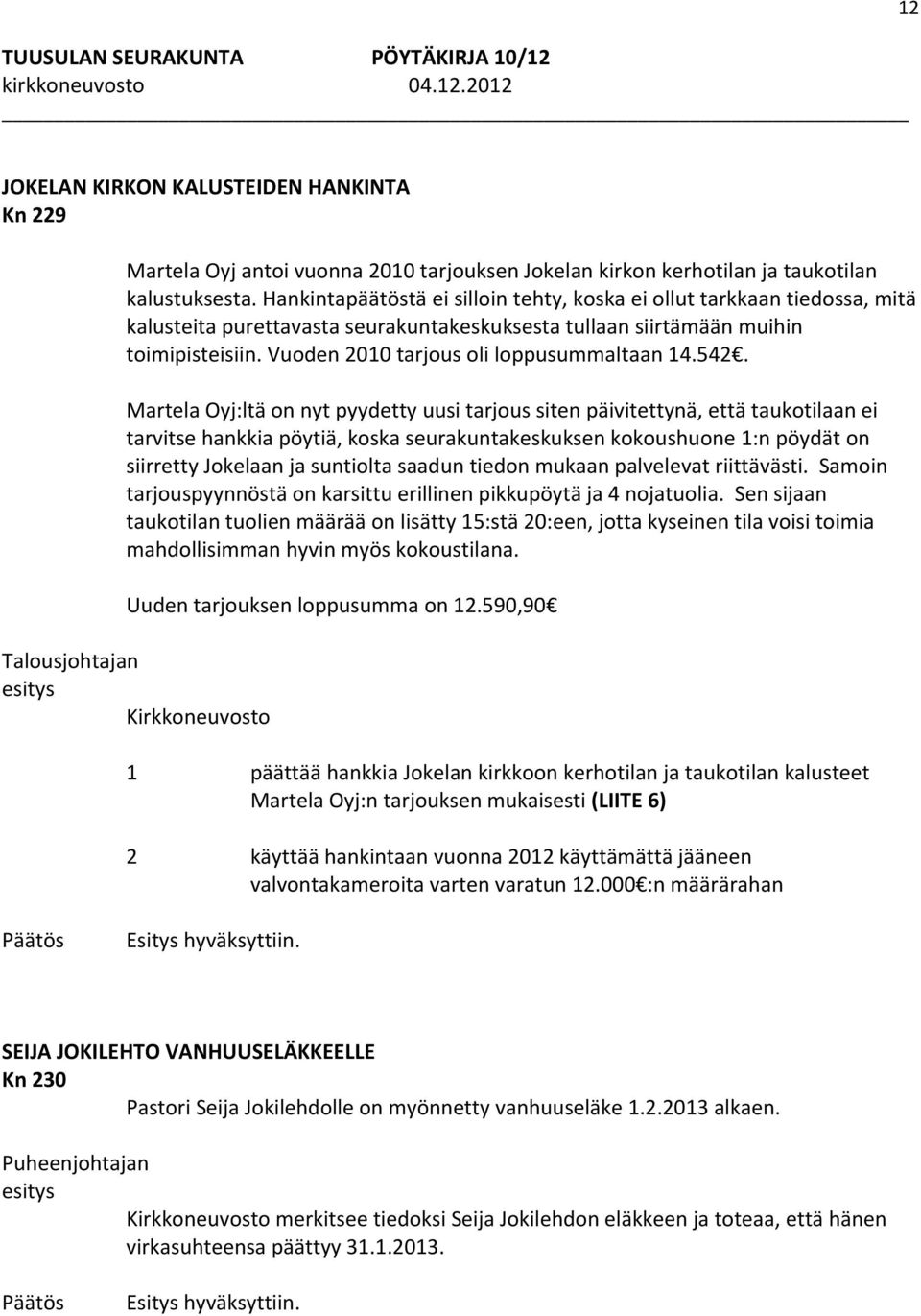 Vuoden 2010 tarjous oli loppusummaltaan 14.542.