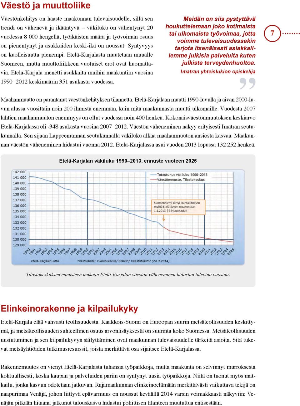 Etelä-Karjala menetti asukkaita muihin maakuntiin vuosina 1990 2012 keskimäärin 351 asukasta vuodessa.