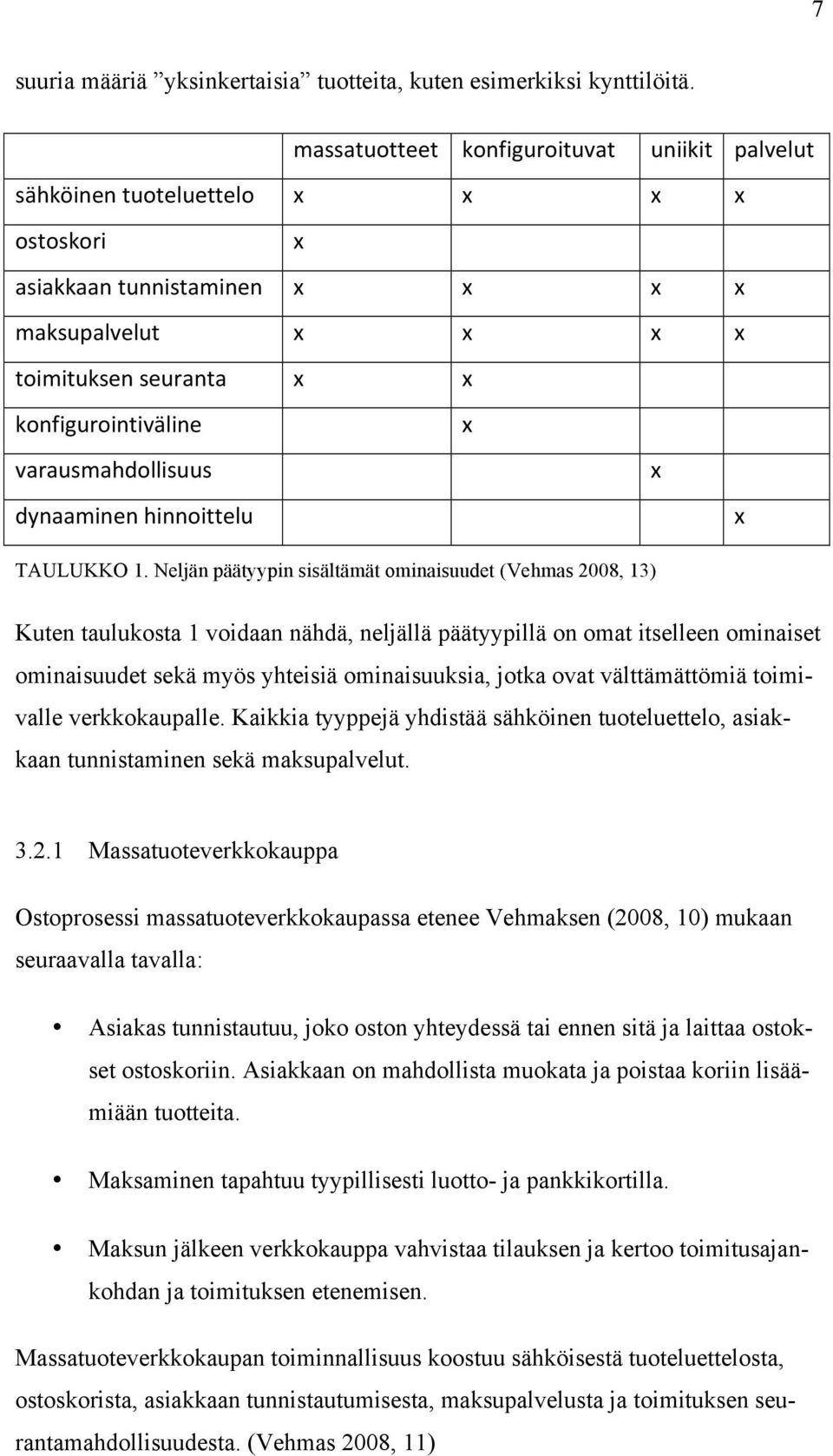 varausmahdollisuus x dynaaminen hinnoittelu x TAULUKKO 1.