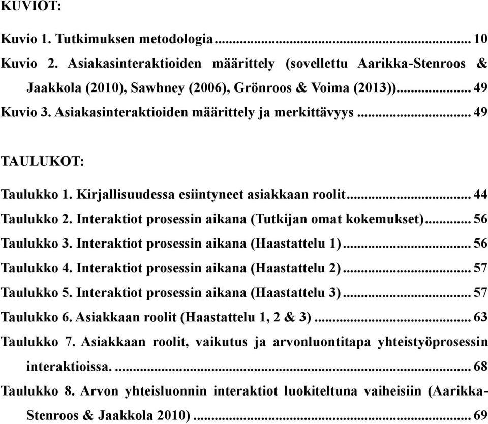 .. 56 Taulukko 3. Interaktiot prosessin aikana (Haastattelu 1)... 56 Taulukko 4. Interaktiot prosessin aikana (Haastattelu 2)... 57 Taulukko 5. Interaktiot prosessin aikana (Haastattelu 3).