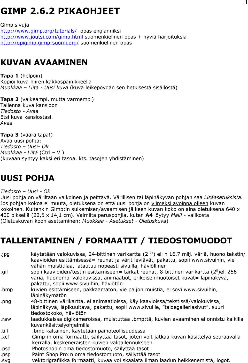 varmempi) Tallenna kuva kansioon Tiedosto - Avaa Etsi kuva kansiostasi. Avaa Tapa 3 (väärä tapa!) Avaa uusi pohja: Tiedosto Uusi- Ok Muokkaa - Liitä (Ctrl V ) (kuvaan syntyy kaksi eri tasoa. kts.