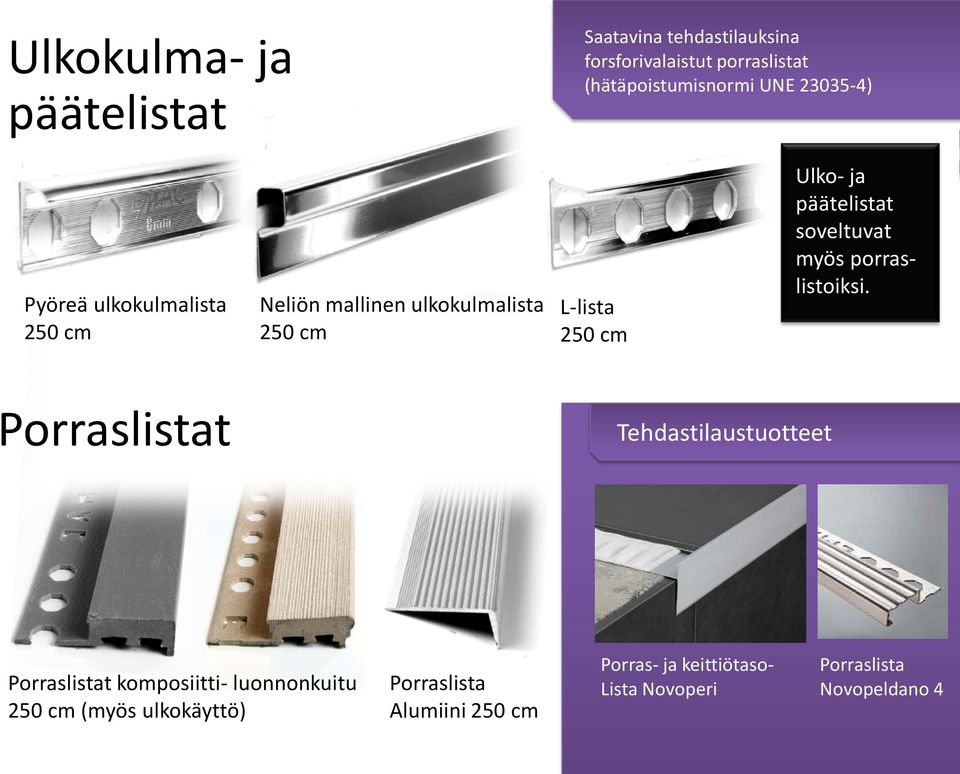 ja päätelistat soveltuvat myös porraslistoiksi.