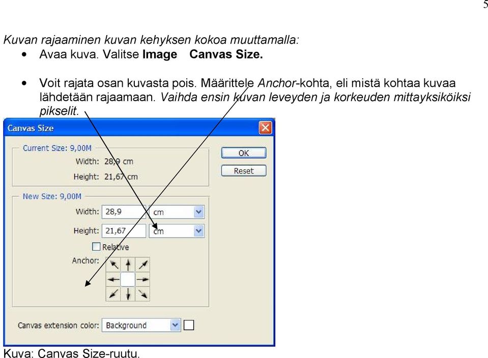 Määrittele Anchor kohta, eli mistä kohtaa kuvaa lähdetään rajaamaan.