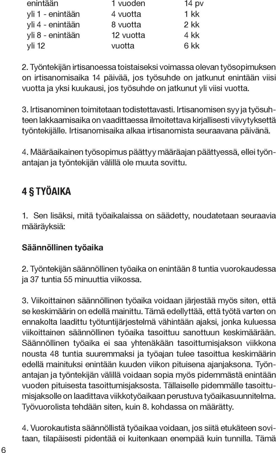 vuotta. 3. Irtisanominen toimitetaan todistettavasti. Irtisanomisen syy ja työsuhteen lakkaamisaika on vaadittaessa ilmoitettava kirjallisesti viivytyksettä työntekijälle.