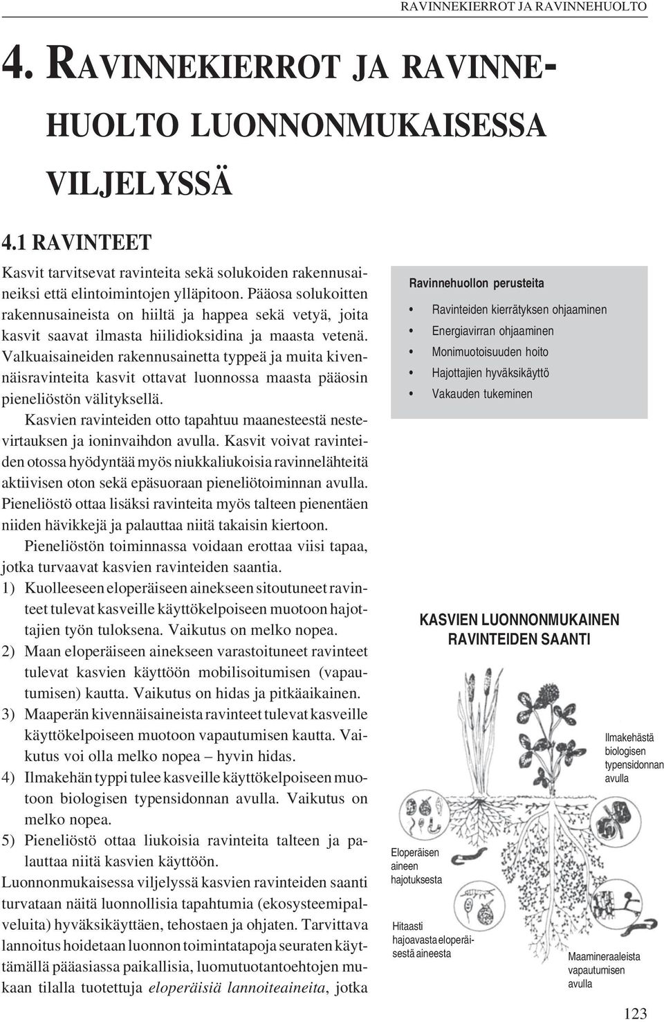 Valkuaisaineiden rakennusainetta typpeä ja muita kivennäisravinteita kasvit ottavat luonnossa maasta pääosin pieneliöstön välityksellä.