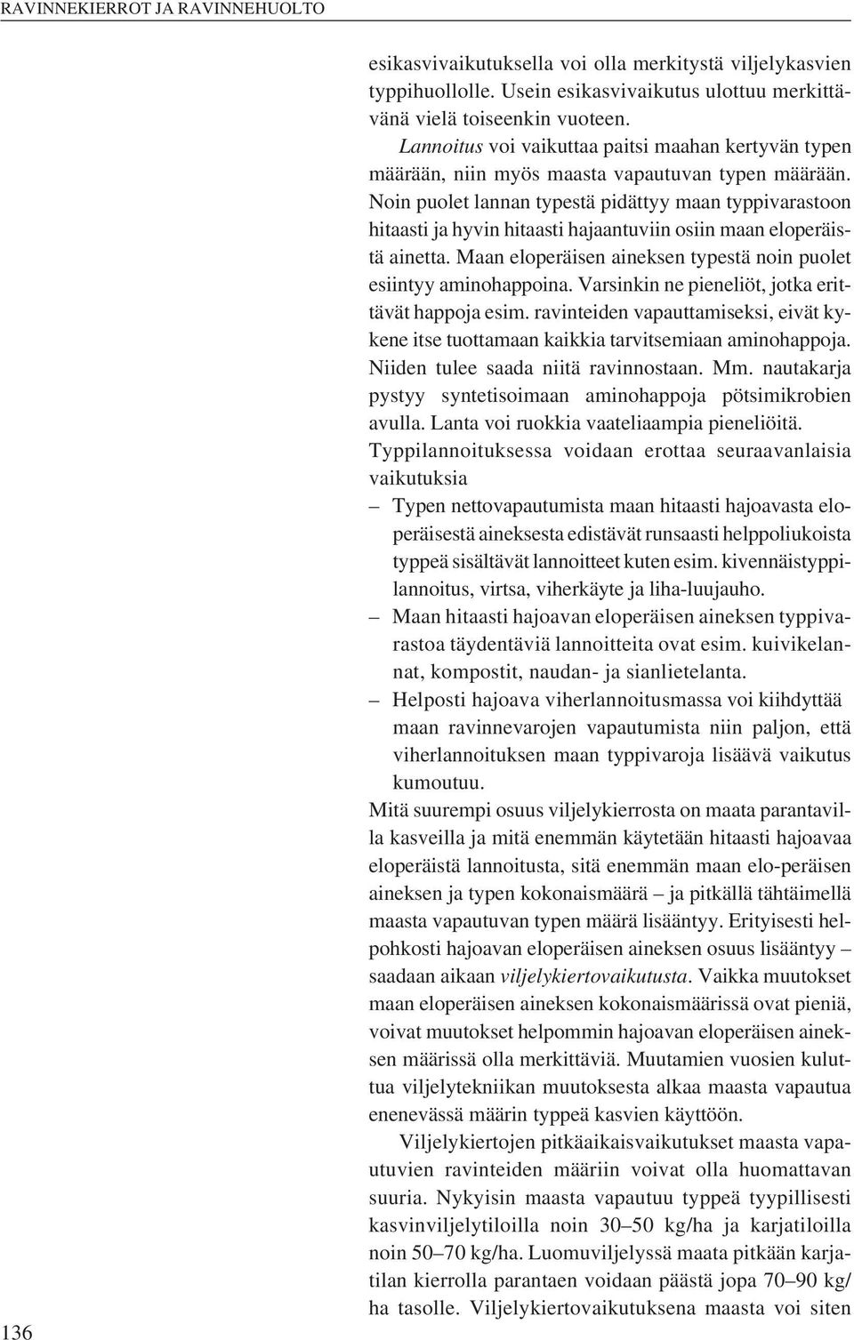 Noin puolet lannan typestä pidättyy maan typpivarastoon hitaasti ja hyvin hitaasti hajaantuviin osiin maan eloperäistä ainetta. Maan eloperäisen aineksen typestä noin puolet esiintyy aminohappoina.