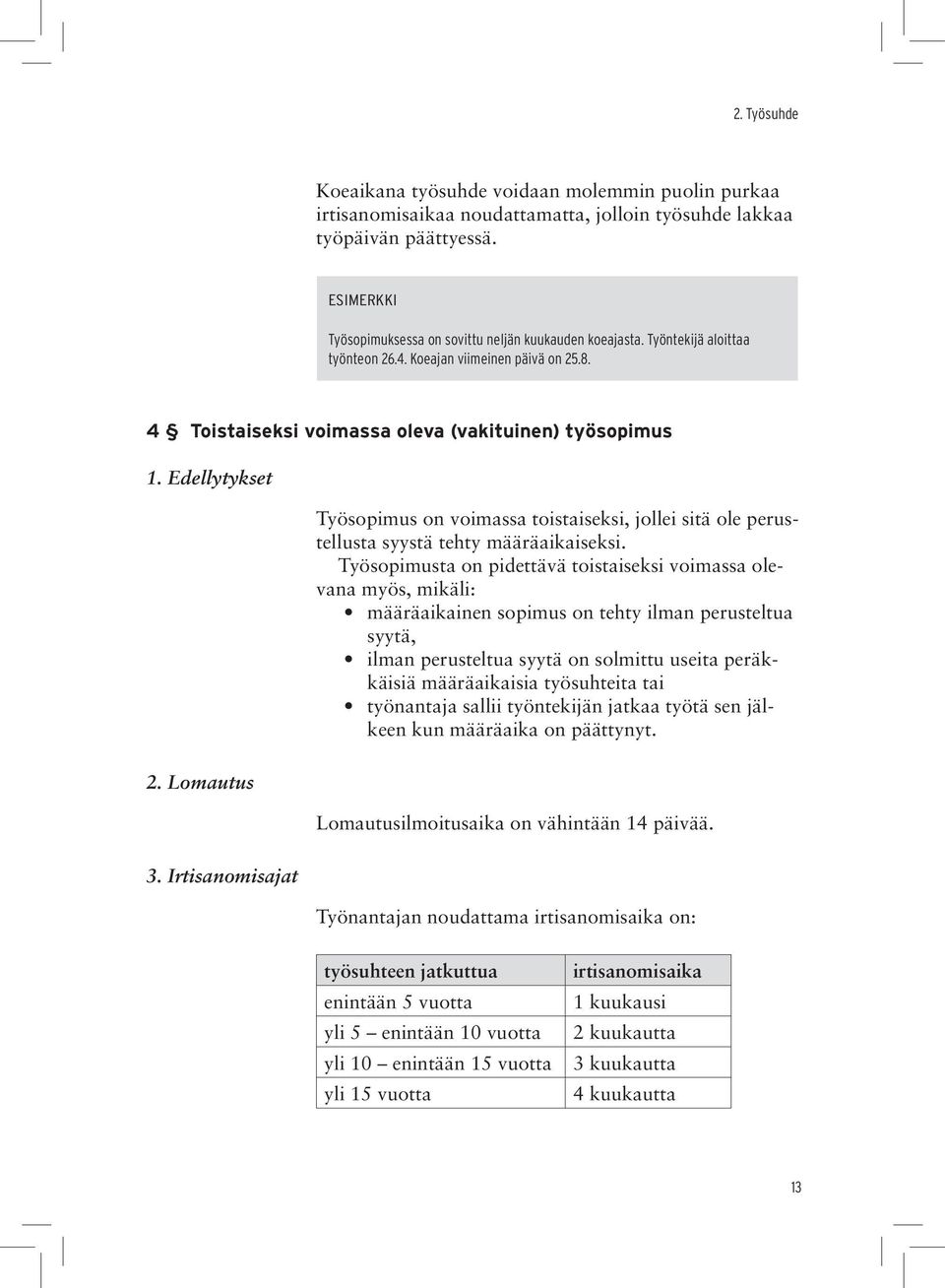 Edellytykset 2. Lomautus 3. Irtisanomisajat Työsopimus on voimassa toistaiseksi, jollei sitä ole perustellusta syystä tehty määräaikaiseksi.