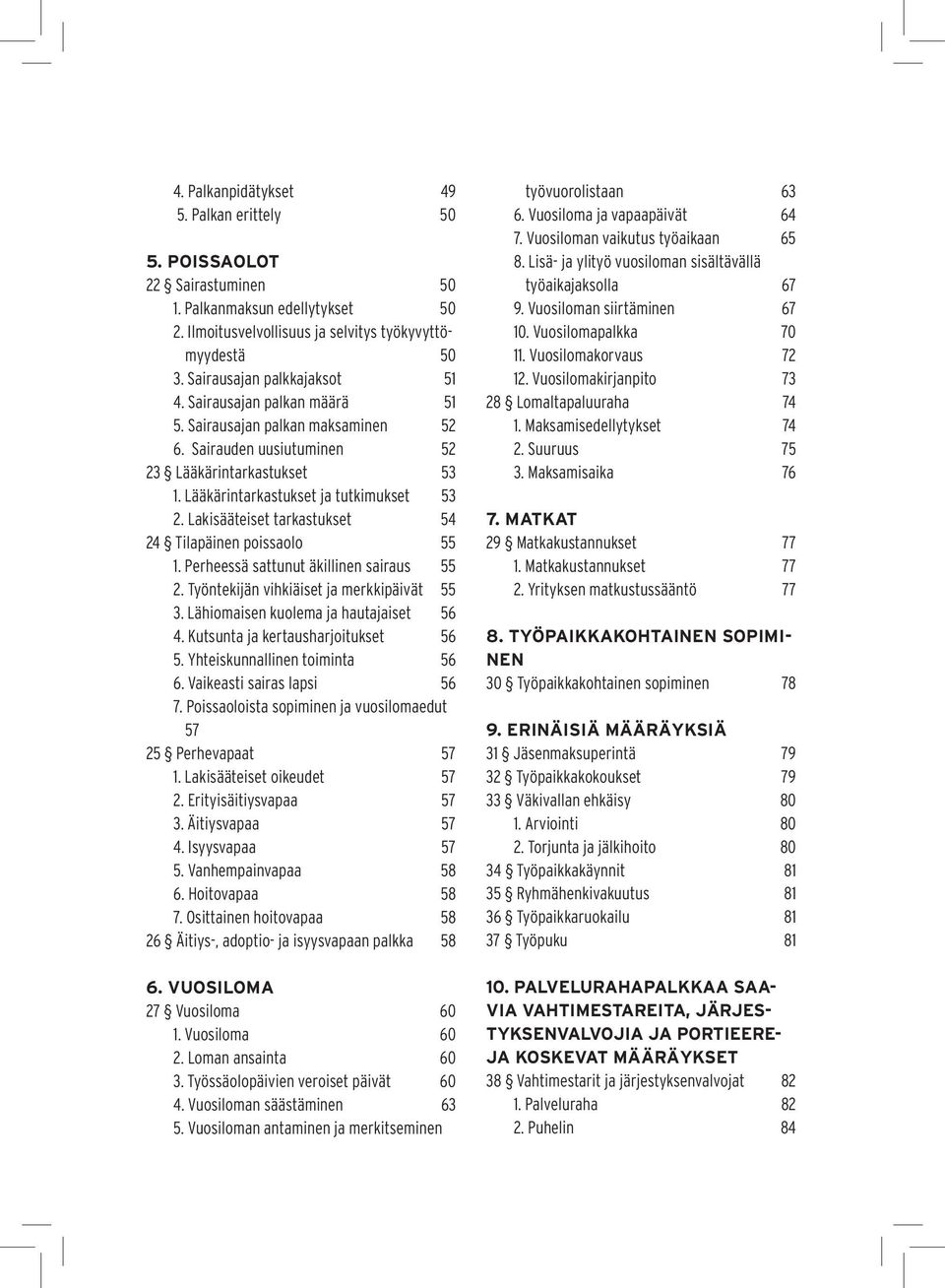 Lakisääteiset tarkastukset 54 24 Tilapäinen poissaolo 55 1. Perheessä sattunut äkillinen sairaus 55 2. Työntekijän vihkiäiset ja merkkipäivät 55 3. Lähiomaisen kuolema ja hautajaiset 56 4.