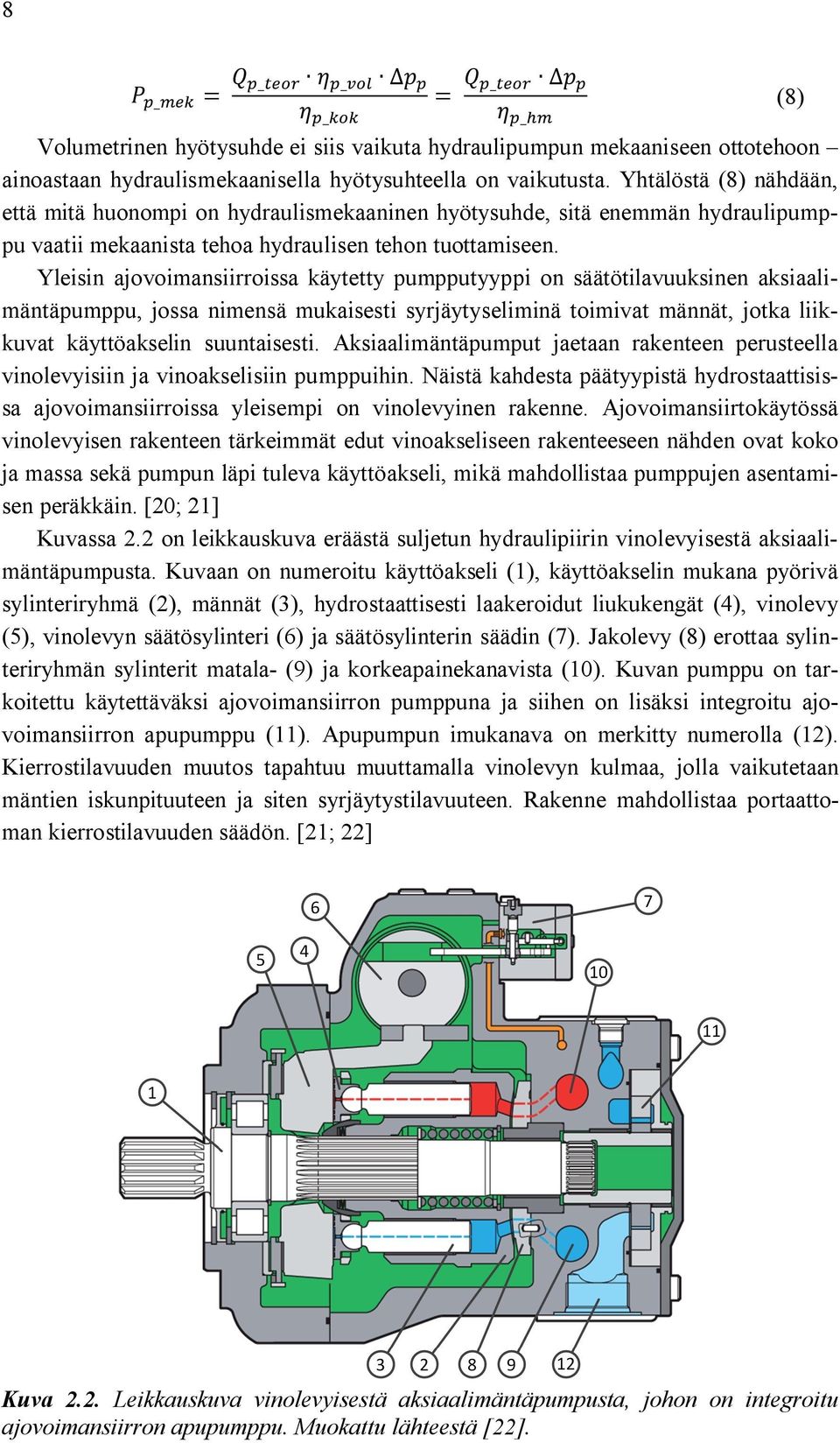 Yleisin ajovoimansiirroissa käytetty pumpputyyppi on säätötilavuuksinen aksiaalimäntäpumppu, jossa nimensä mukaisesti syrjäytyseliminä toimivat männät, jotka liikkuvat käyttöakselin suuntaisesti.