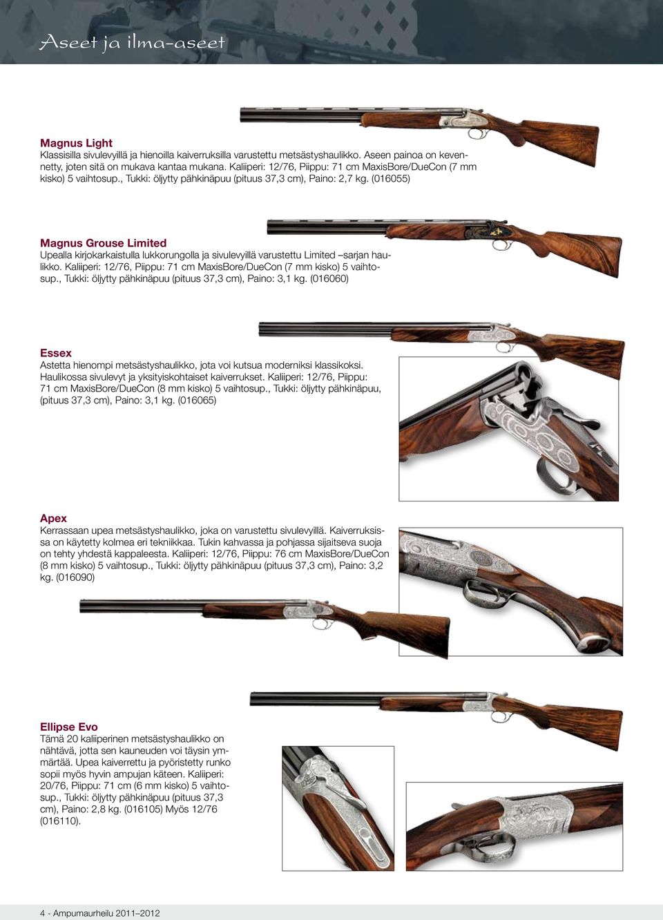 (06055) Magnus Grouse Limited Upealla kirjokarkaistulla lukkorungolla ja sivulevyillä varustettu Limited sarjan haulikko. Kaliiperi: /76, Piippu: 7 cm MaxisBore/DueCon (7 mm kisko) 5 vaihtosup.