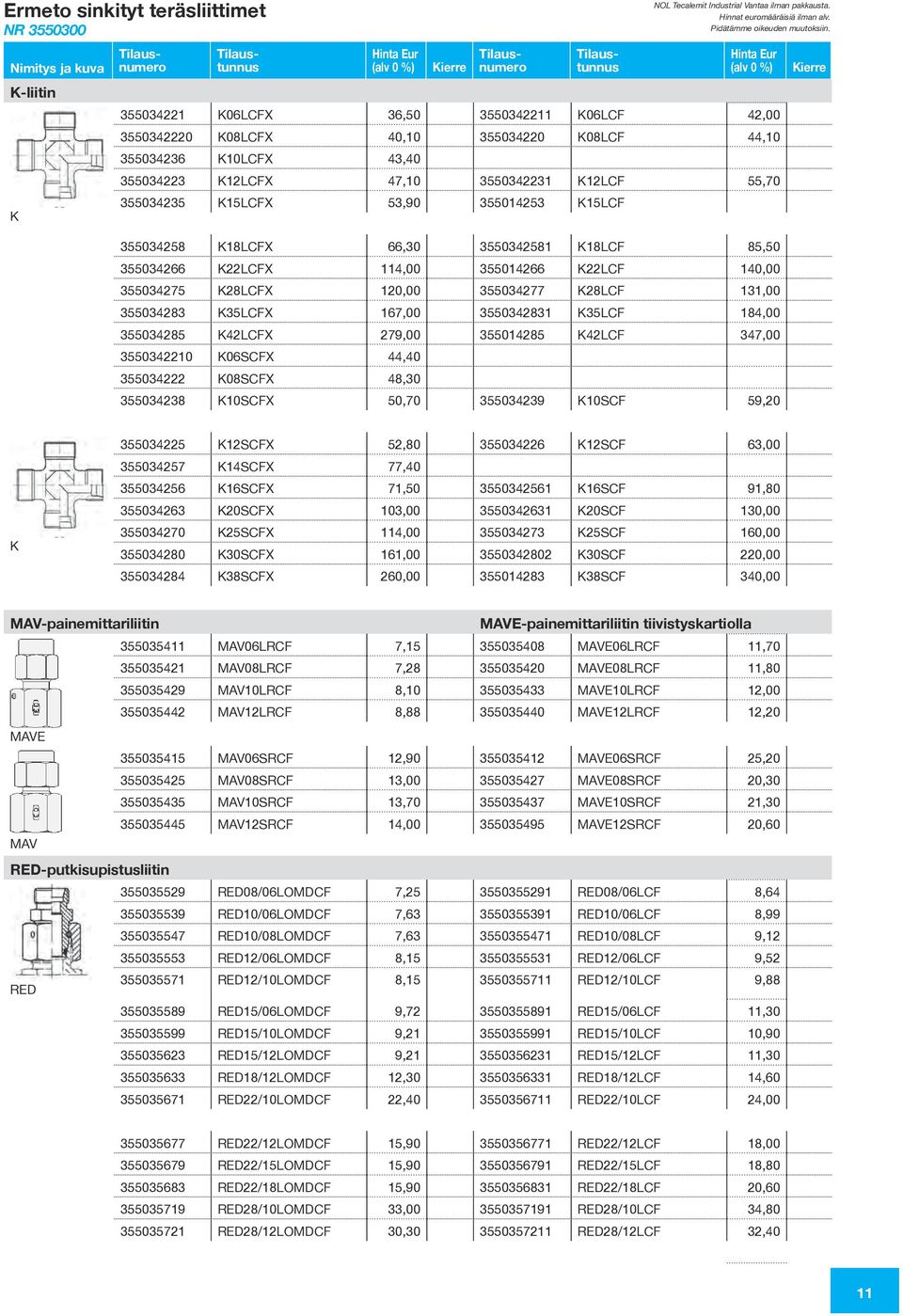 K22LCF 140,00 355034275 K28LCFX 120,00 355034277 K28LCF 131,00 355034283 K35LCFX 167,00 3550342831 K35LCF 184,00 355034285 K42LCFX 279,00 355014285 K42LCF 347,00 3550342210 K06SCFX 44,40 355034222