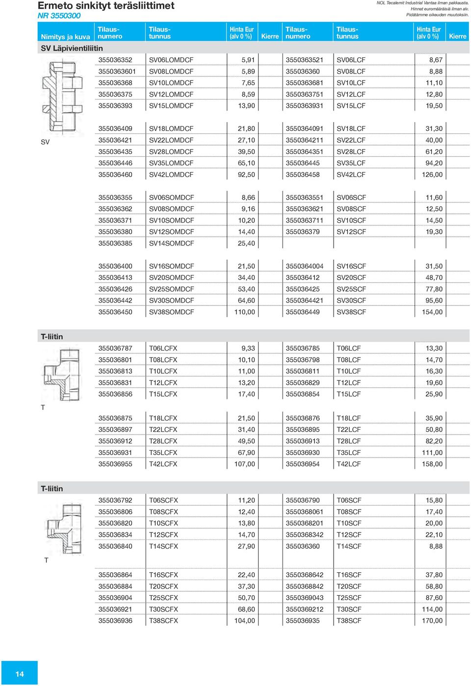 SV 355036409 SV18LOMDCF 21,80 3550364091 SV18LCF 31,30 355036421 SV22LOMDCF 27,10 3550364211 SV22LCF 40,00 355036435 SV28LOMDCF 39,50 3550364351 SV28LCF 61,20 355036446 SV35LOMDCF 65,10 355036445