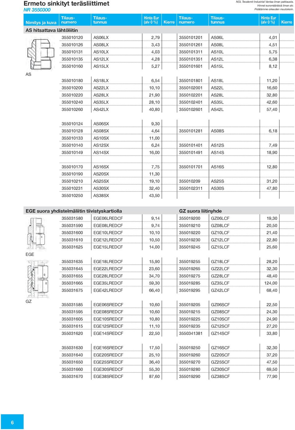 AS18L 11,20 355010200 AS22LX 10,10 3550102001 AS22L 16,60 355010220 AS28LX 21,90 3550102201 AS28L 32,80 355010240 AS35LX 28,10 3550102401 AS35L 42,60 355010260 AS42LX 40,80 3550102601 AS42L 57,40