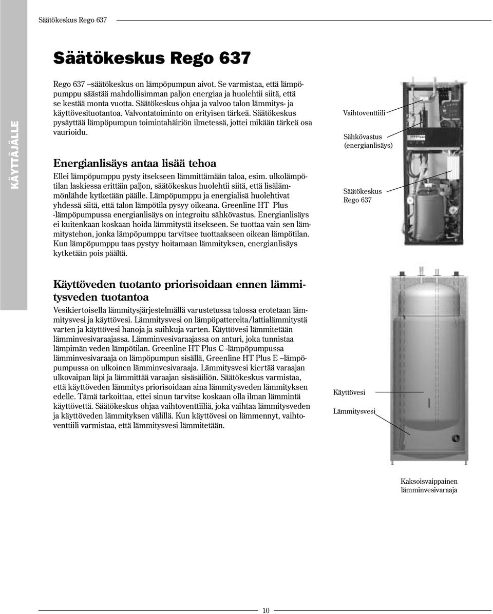 Valvontatoiminto on erityisen tärkeä. Säätökeskus pysäyttää lämpöpumpun toimintahäiriön ilmetessä, jottei mikään tärkeä osa vaurioidu.