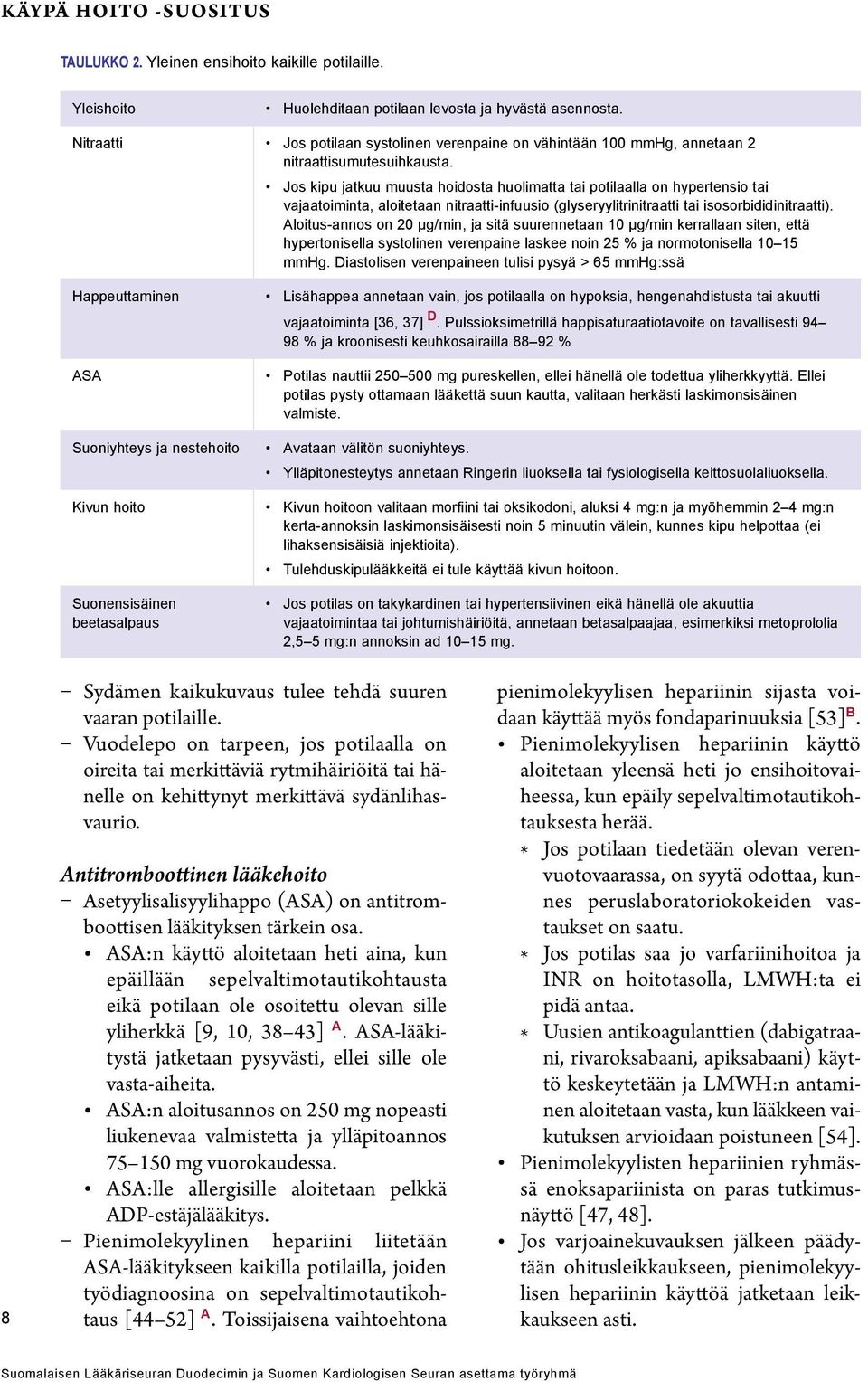 Jos kipu jatkuu muusta hoidosta huolimatta tai potilaalla on hypertensio tai vajaatoiminta, aloitetaan nitraatti-infuusio (glyseryylitrinitraatti tai isosorbididinitraatti).