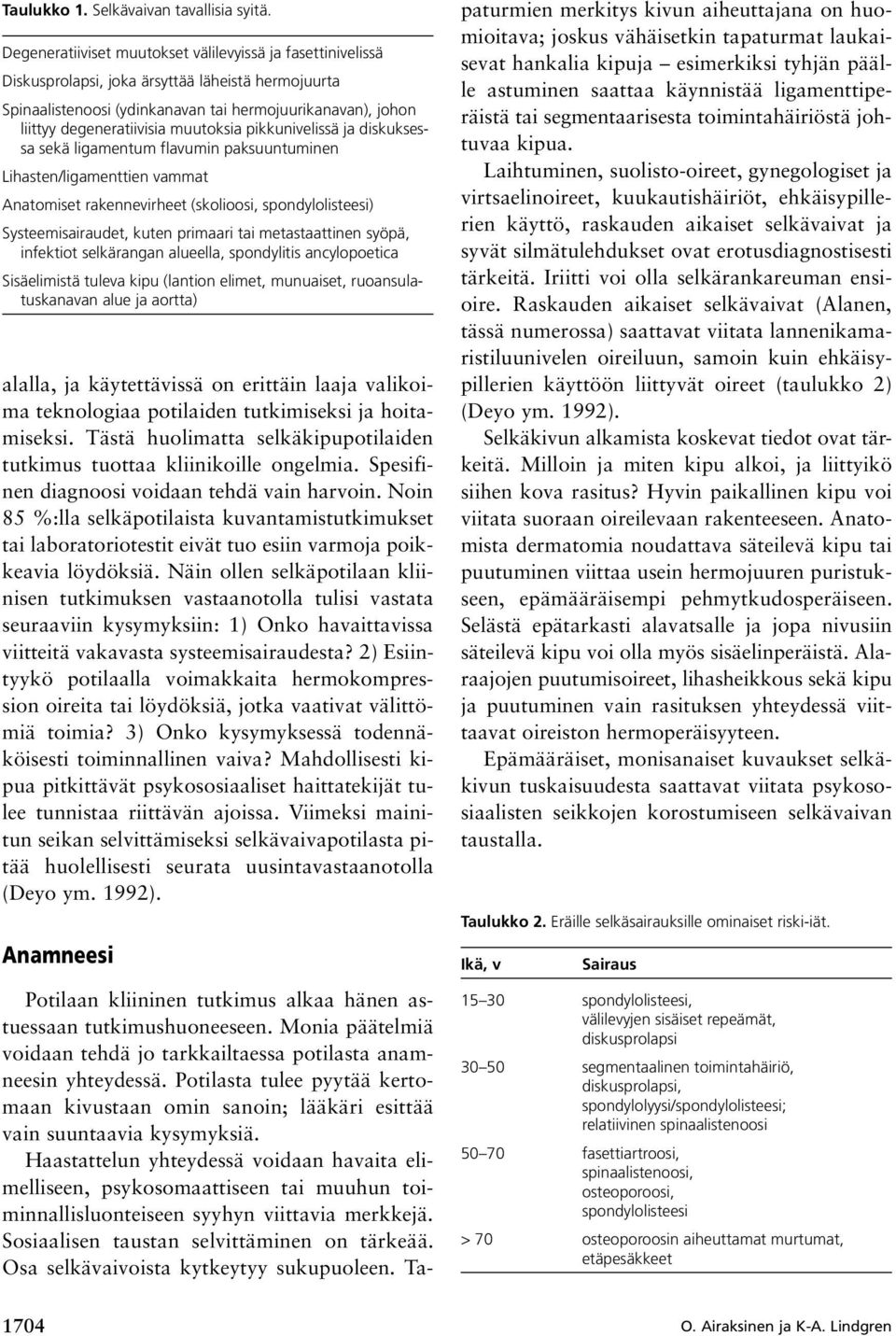 muutoksia pikkunivelissä ja diskuksessa sekä ligamentum flavumin paksuuntuminen Lihasten/ligamenttien vammat Anatomiset rakennevirheet (skolioosi, spondylolisteesi) Systeemisairaudet, kuten primaari