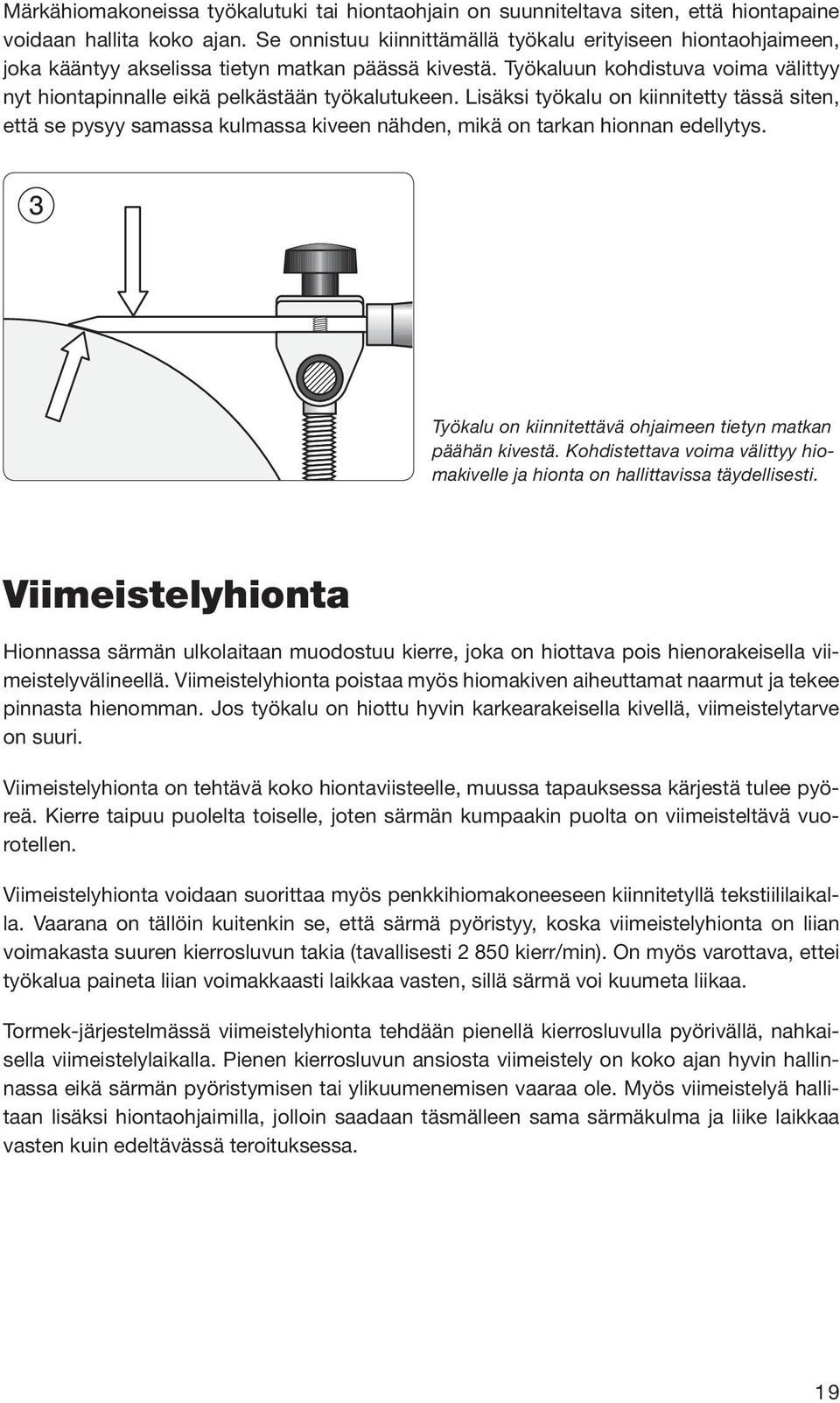 Työkaluun kohdistuva voima välittyy nyt hiontapinnalle eikä pelkästään työkalutukeen.