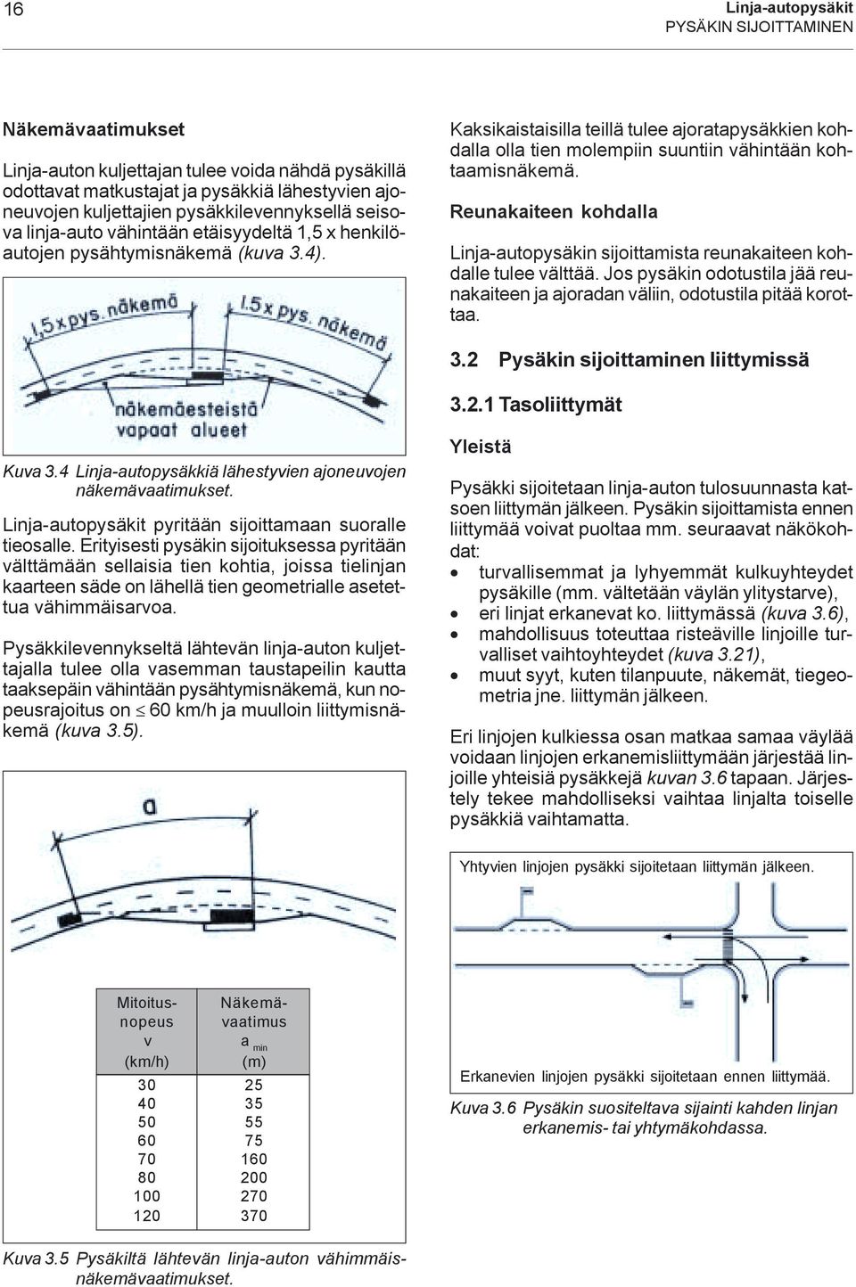 Kaksikaistaisilla teillä tulee ajoratapysäkkien kohdalla olla tien molempiin suuntiin vähintään kohtaamisnäkemä.