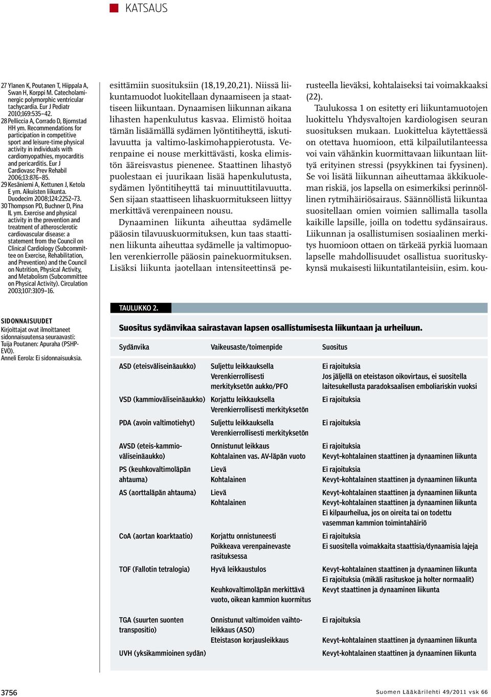 Eur J Cardiovasc Prev Rehabil 2006;13:876 85. 29 Kesäniemi A, Kettunen J, Ketola E ym. Aikuisten liikunta. Duodecim 2008;124:2252 73. 30Thompson PD, Buchner D, Pina IL ym.