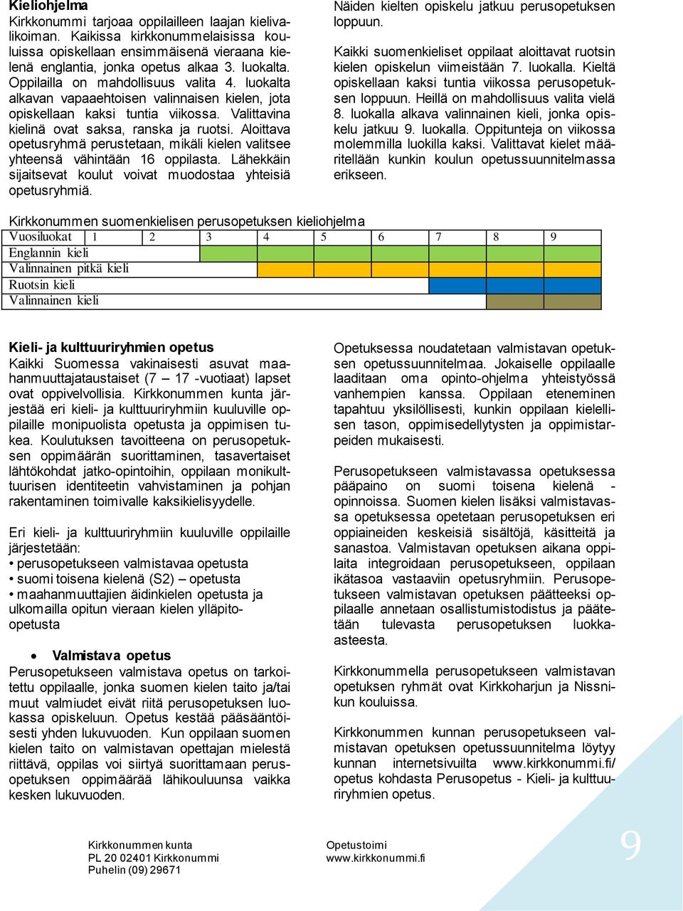 Aloittava opetusryhmä perustetaan, mikäli kielen valitsee yhteensä vähintään 16 oppilasta. Lähekkäin sijaitsevat koulut voivat muodostaa yhteisiä opetusryhmiä.