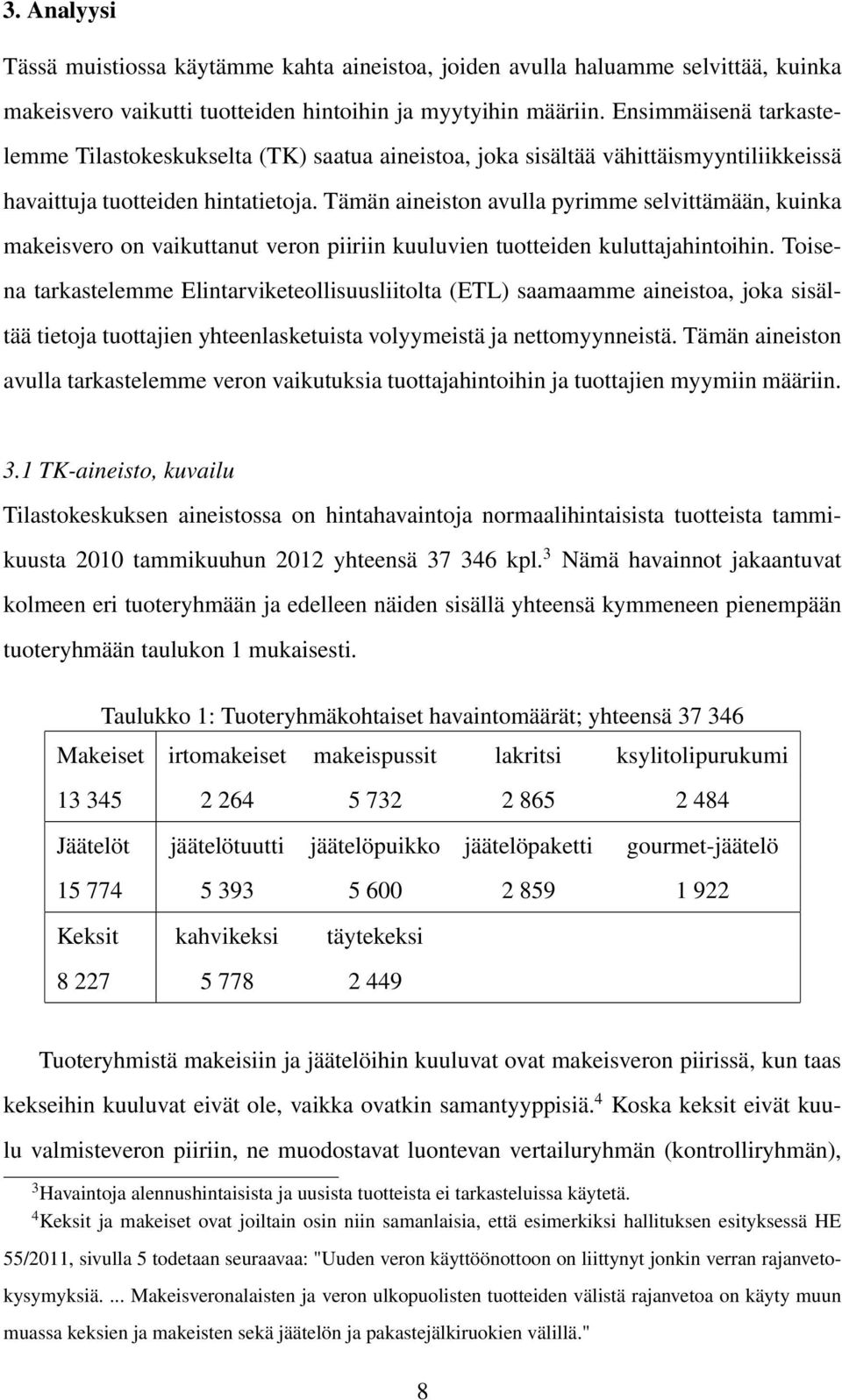 Tämän aineiston avulla pyrimme selvittämään, kuinka makeisvero on vaikuttanut veron piiriin kuuluvien tuotteiden kuluttajahintoihin.