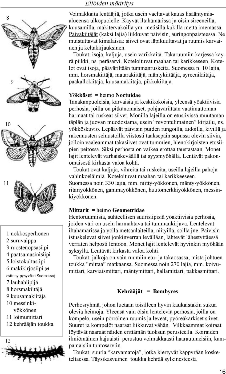 metisillä kukilla mettä imemässä. Päiväkiitäjät (kaksi lajia) liikkuvat päivisin, auringonpaisteessa. Ne muistuttavat kimalaisia: siivet ovat läpikuultavat ja ruumis karvainen ja keltakirjauksinen.