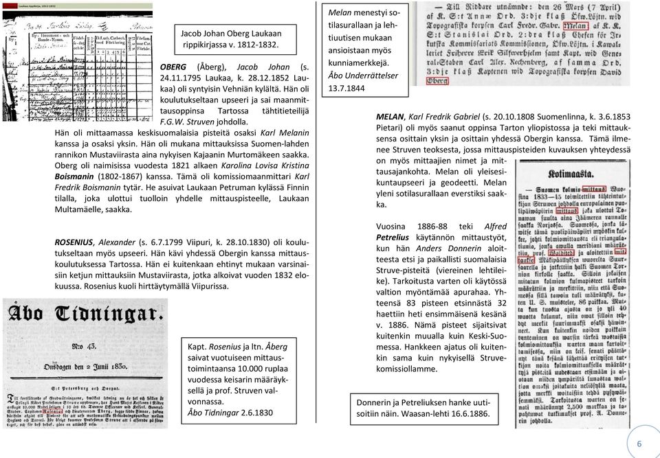 Hän oli mukana mittauksissa Suomen-lahden rannikon Mustaviirasta aina nykyisen Kajaanin Murtomäkeen saakka.