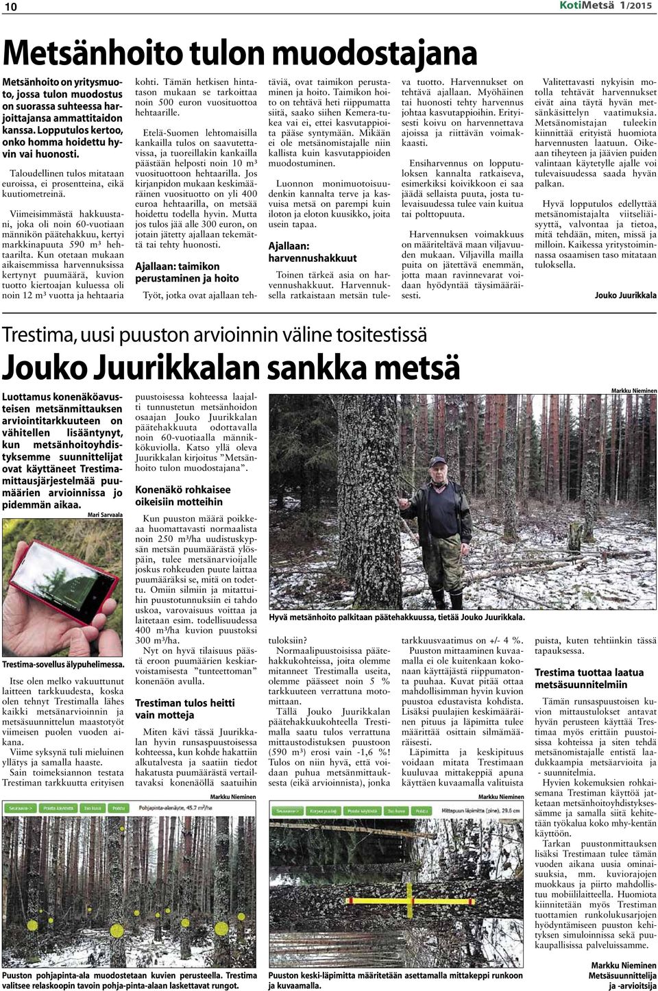 Viimeisimmästä hakkuustani, joka oli noin 60-vuotiaan männikön päätehakkuu, kertyi markkinapuuta 590 m³ hehtaarilta.