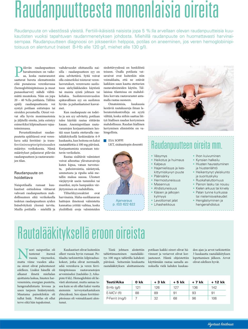 Raudanpuutteen diagnoosi on jokseenkin helppoa, potilas on aneeminen, jos veren hemoglobiinipitoisuus on alentunut (naiset B-Hb alle 120 g/l, miehet alle 130 g/l).