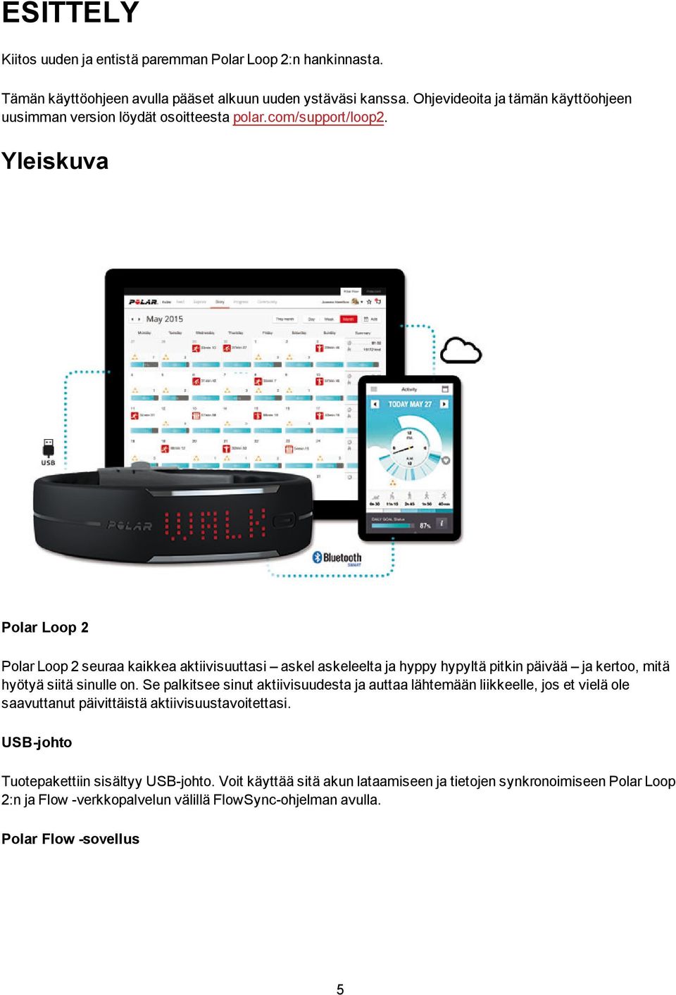 Yleiskuva Polar Loop 2 Polar Loop 2 seuraa kaikkea aktiivisuuttasi askel askeleelta ja hyppy hypyltä pitkin päivää ja kertoo, mitä hyötyä siitä sinulle on.