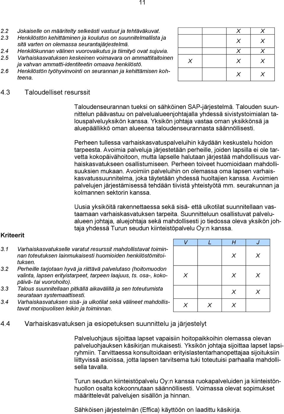 3 Taloudelliset resurssit Kriteerit Taloudenseurannan tueksi on sähköinen SAP-järjestelmä.