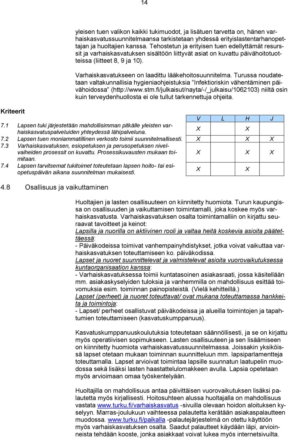 Varhaiskasvatukseen on laadittu lääkehoitosuunnitelma. Turussa noudatetaan valtakunnallisia hygieniaohjeistuksia Infektioriskin vähentäminen päivähoidossa (http://www.stm.