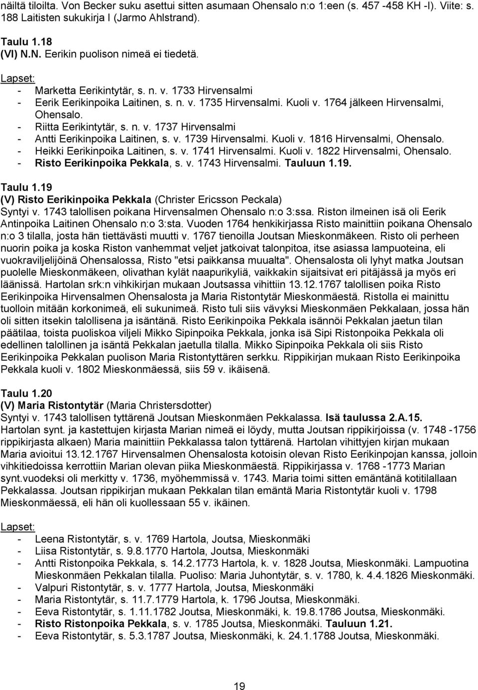 - Riitta Eerikintytär, s. n. v. 1737 Hirvensalmi - Antti Eerikinpoika Laitinen, s. v. 1739 Hirvensalmi. Kuoli v. 1816 Hirvensalmi, Ohensalo. - Heikki Eerikinpoika Laitinen, s. v. 1741 Hirvensalmi.