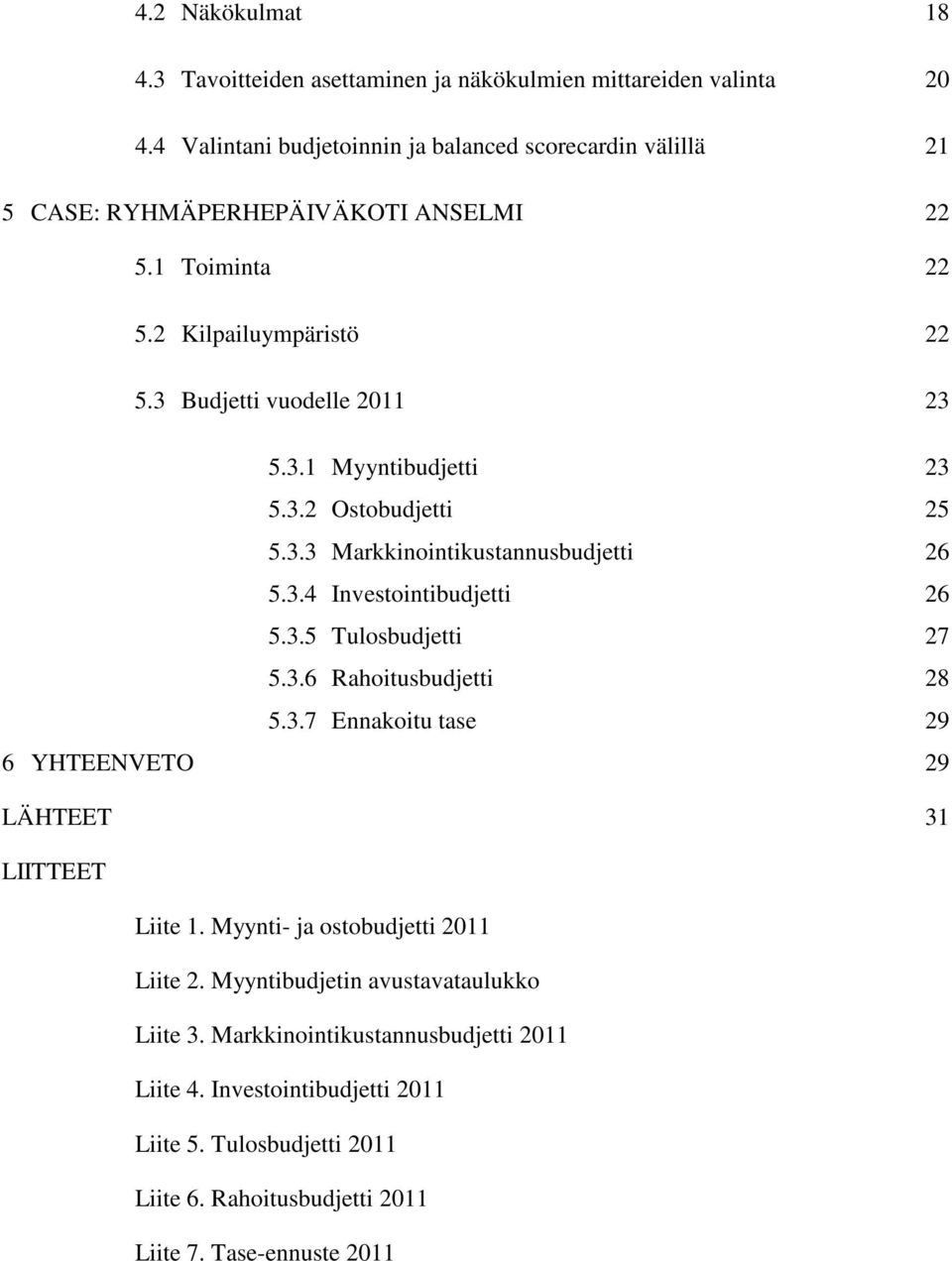 3.2 Ostobudjetti 25 5.3.3 Markkinointikustannusbudjetti 26 5.3.4 Investointibudjetti 26 5.3.5 Tulosbudjetti 27 5.3.6 Rahoitusbudjetti 28 5.3.7 Ennakoitu tase 29 6 YHTEENVETO 29 LÄHTEET 31 LIITTEET Liite 1.