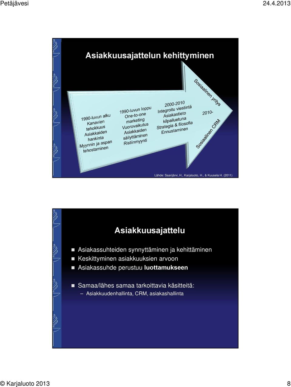 Keskittyminen asiakkuuksien arvoon Asiakassuhde perustuu luottamukseen Samaa/lähes