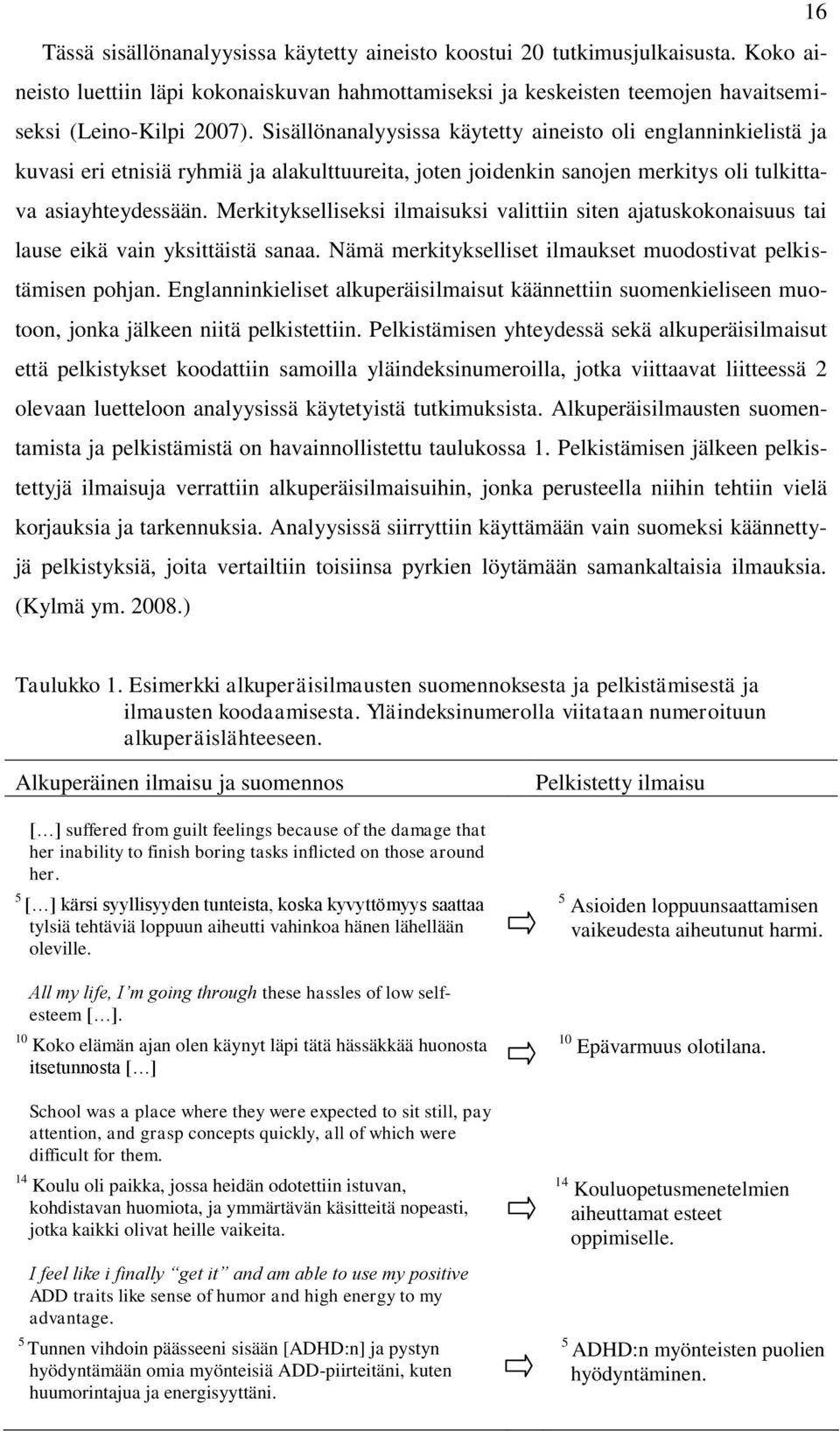 Merkitykselliseksi ilmaisuksi valittiin siten ajatuskokonaisuus tai lause eikä vain yksittäistä sanaa. Nämä merkitykselliset ilmaukset muodostivat pelkistämisen pohjan.