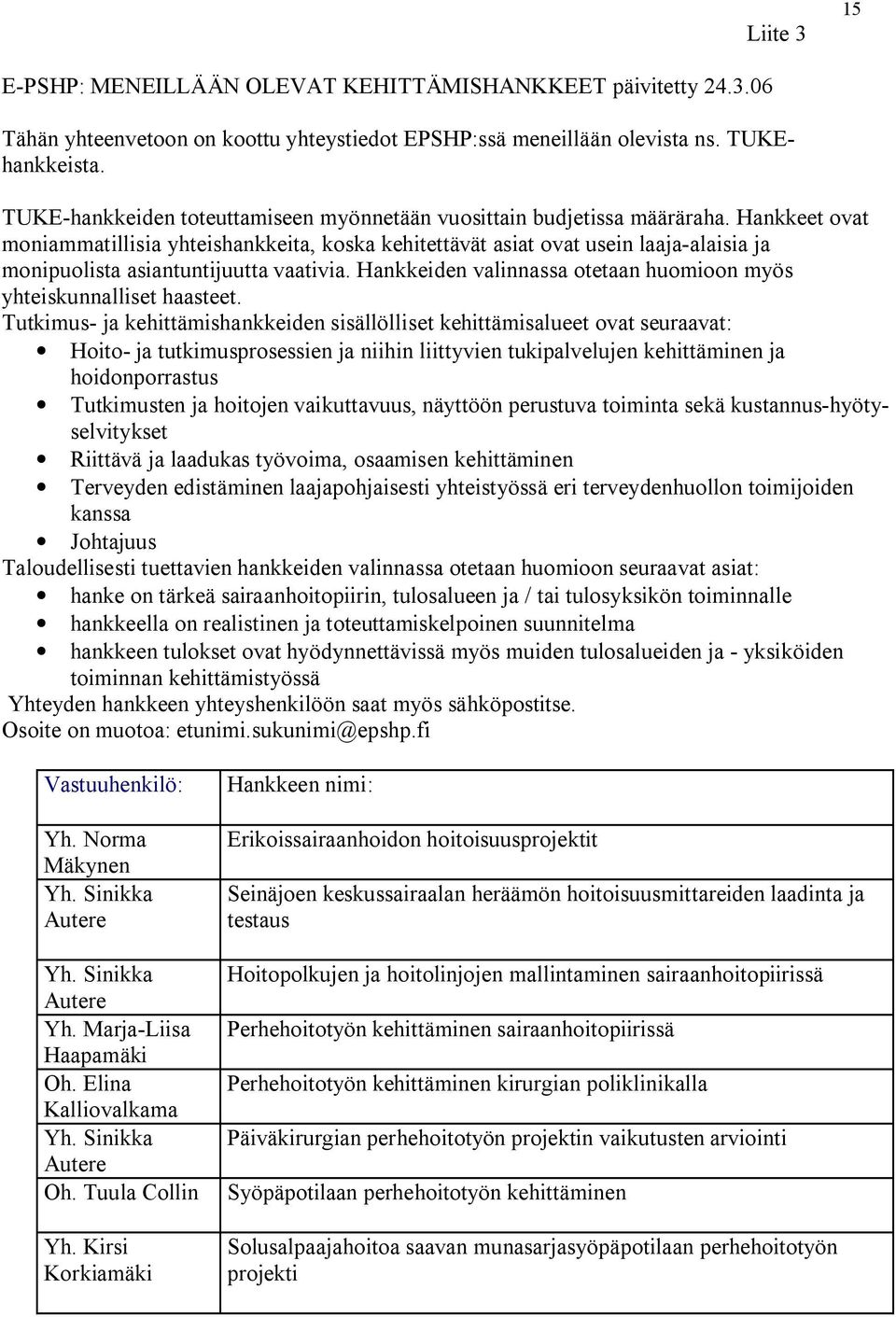 Hankkeet ovat moniammatillisia yhteishankkeita, koska kehitettävät asiat ovat usein laaja alaisia ja monipuolista asiantuntijuutta vaativia.