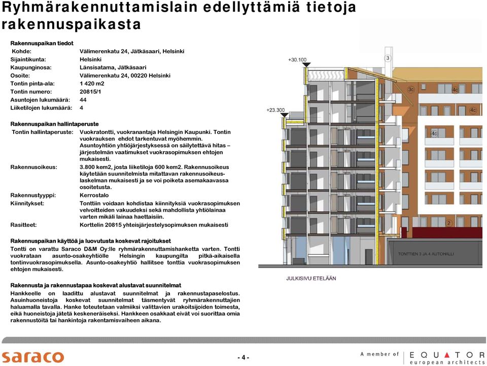 Vuokratontti, vuokranantaja Helsingin Kaupunki. Tontin vuokrauksen ehdot tarkentuvat myöhemmin.