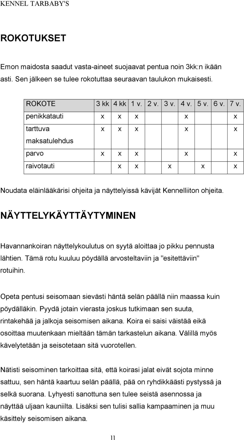 NÄYTTELYKÄYTTÄYTYMINEN Havannankoiran näyttelykoulutus on syytä aloittaa jo pikku pennusta lähtien. Tämä rotu kuuluu pöydällä arvosteltaviin ja "esitettäviin" rotuihin.