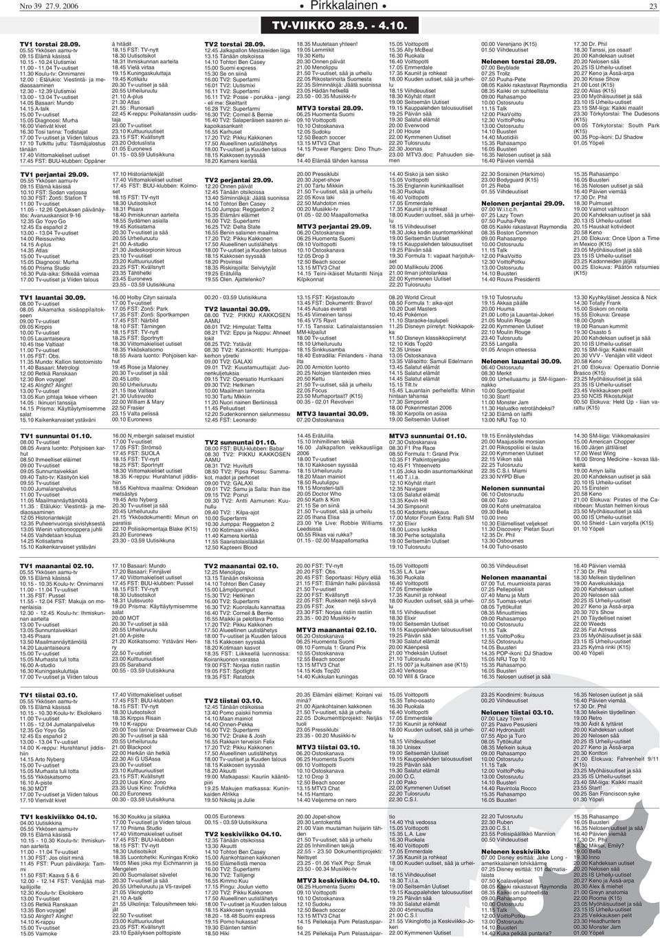 30 Tosi tarina: Todistajat 17.00 Tv-uutiset ja Viiden talous 17.10 Tutkittu juttu: Täsmäjalostus tänään 17.40 Viittomakieliset uutiset 17.45 FST: BUU-klubben: Oppåner TV1 perjantai 29.09. 05.